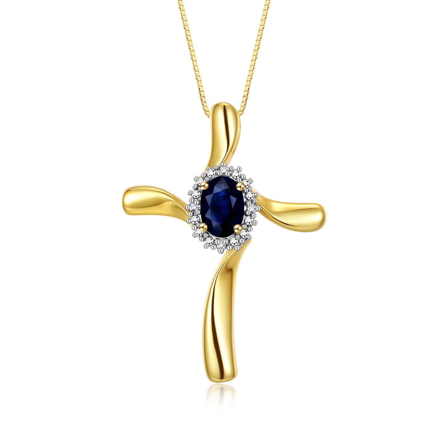 RYLOS 14K Yellow Gold Cross Necklace: Gemstone & Diamond Pendant, 18" Chain, 7X5MM Birthstone, Elegant Women's Jewelry