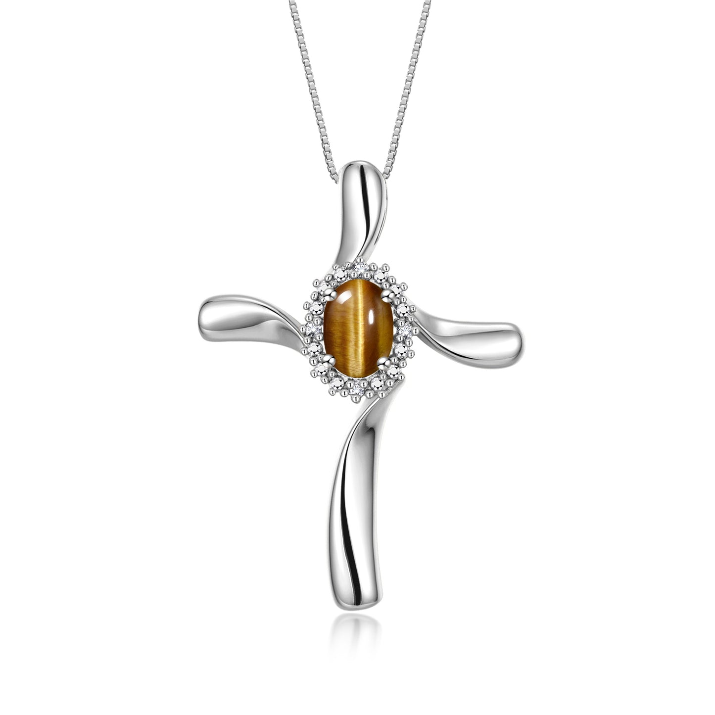 RYLOS Sterling Silver Cross Necklace: Gemstone & Diamond Pendant, 18" Chain, 7X5MM Birthstone, Elegant Women's Jewelry