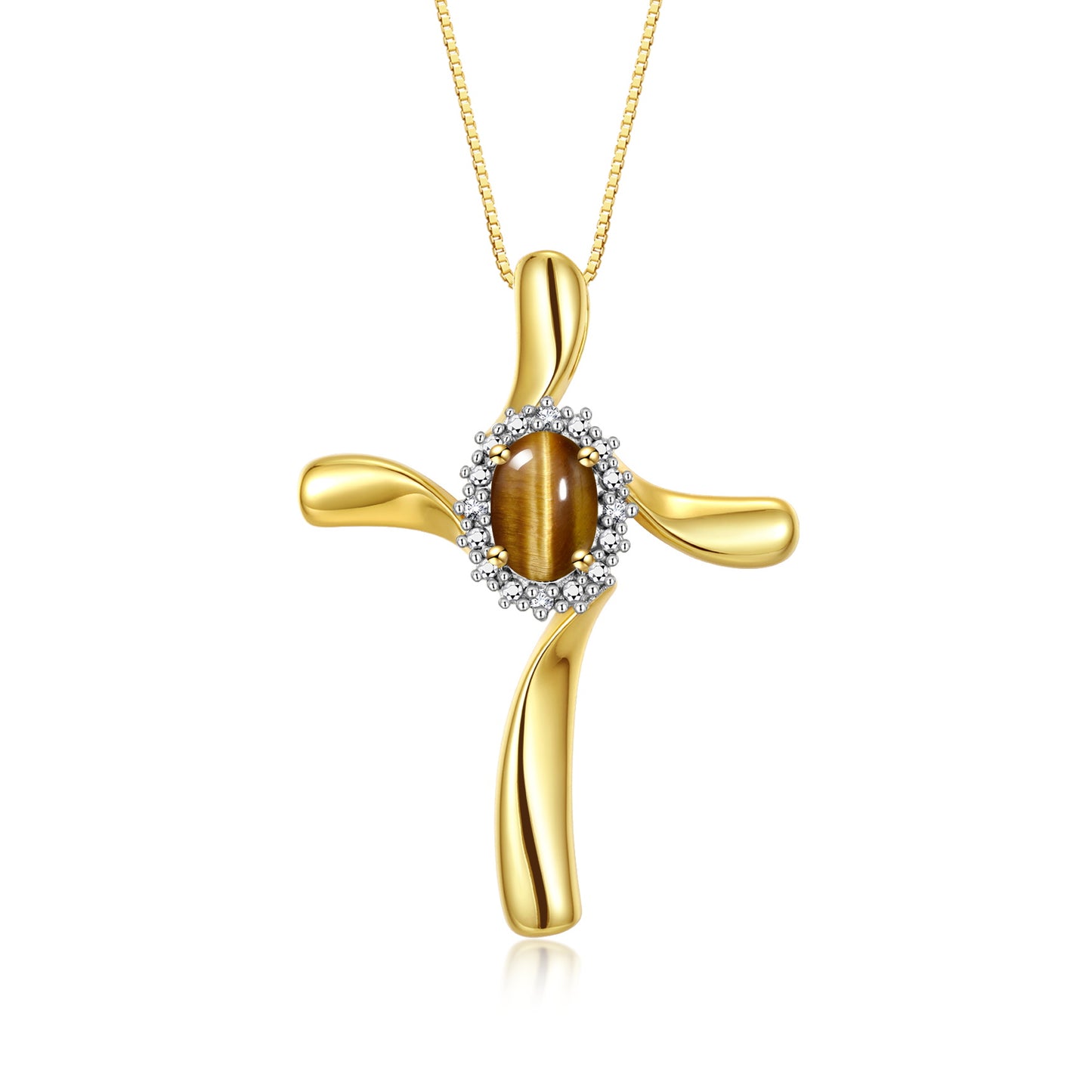 RYLOS Yellow Gold Plated Silver Cross Necklace: Gemstone & Diamond Pendant, 18" Chain, 7X5MM Birthstone, Elegant Women's Jewelry