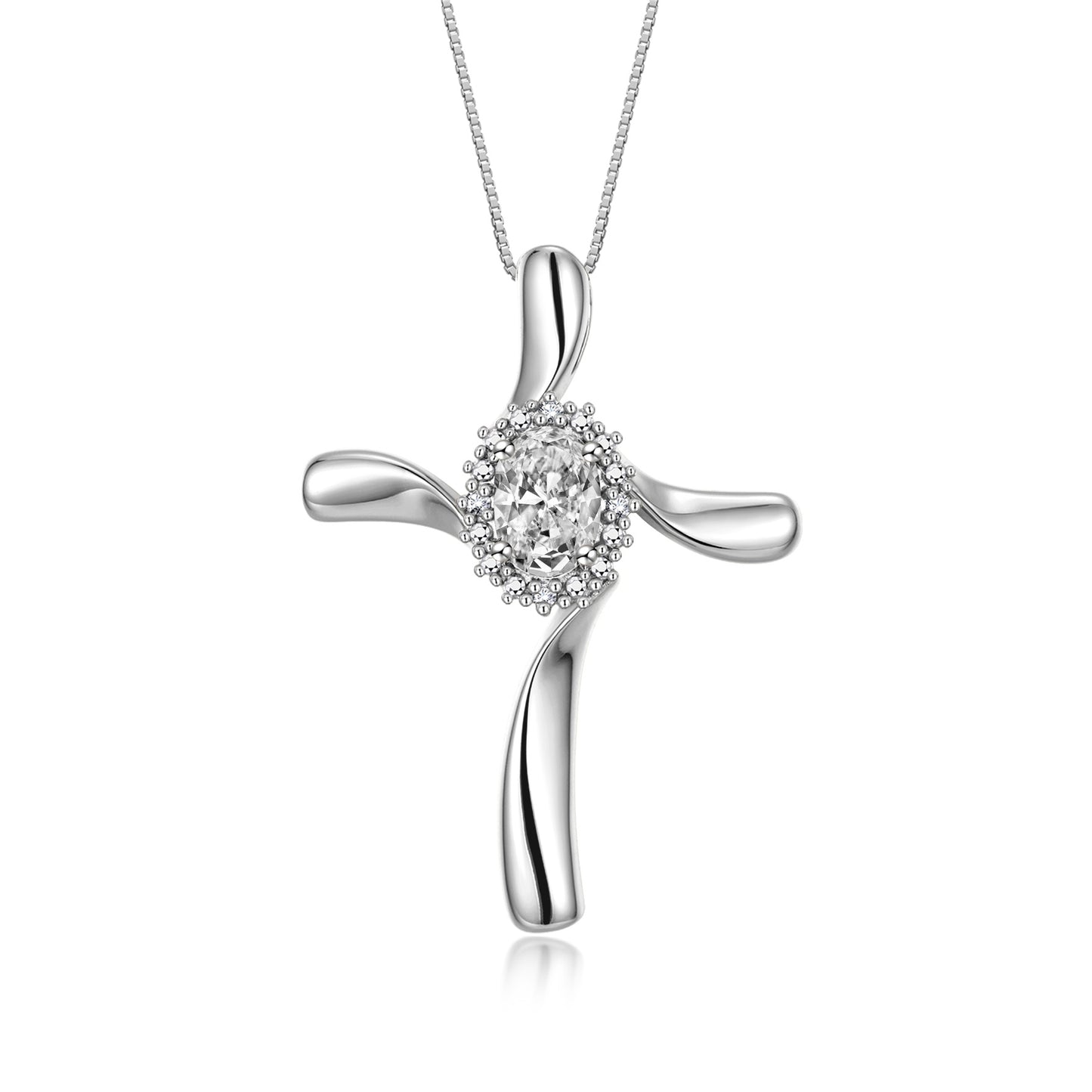 RYLOS Sterling Silver Cross Necklace: Gemstone & Diamond Pendant, 18" Chain, 7X5MM Birthstone, Elegant Women's Jewelry