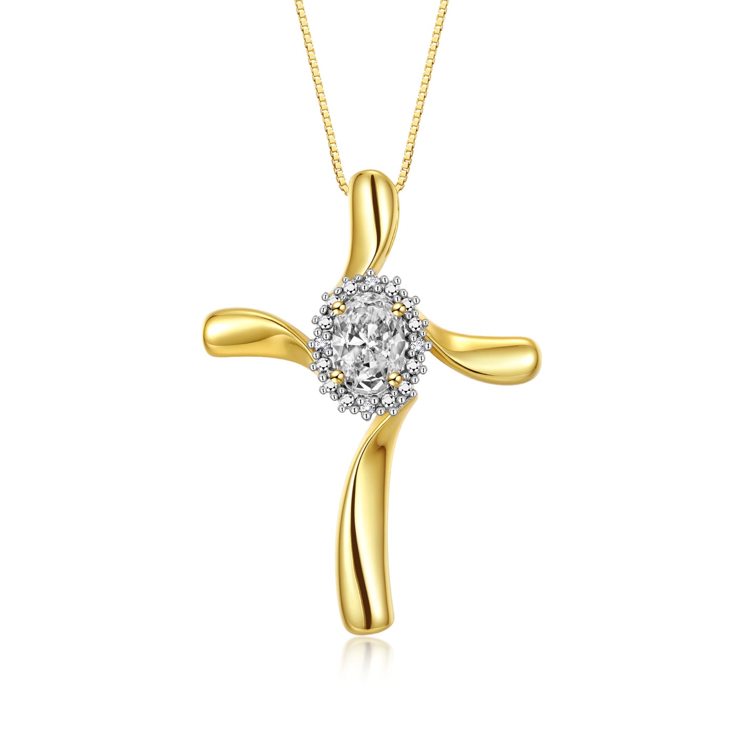 RYLOS 14K Yellow Gold Cross Necklace: Gemstone & Diamond Pendant, 18" Chain, 7X5MM Birthstone, Elegant Women's Jewelry