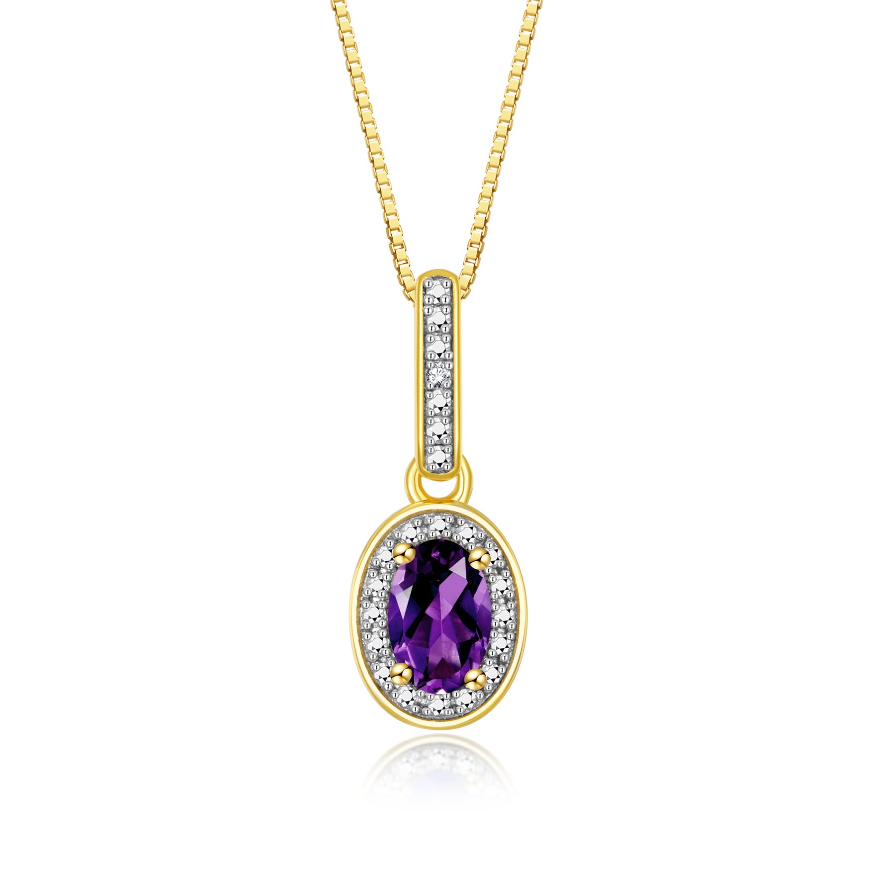 RYLOS Yellow Gold Plated1\ Silver Halo Designer Necklace: Gemstone & Diamond Pendant, 18" Chain, 6X4MM Birthstone, Elegant Women's Jewelry
