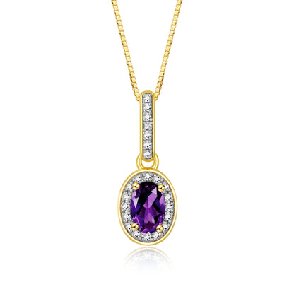 RYLOS Yellow Gold Plated1\ Silver Halo Designer Necklace: Gemstone & Diamond Pendant, 18" Chain, 6X4MM Birthstone, Elegant Women's Jewelry
