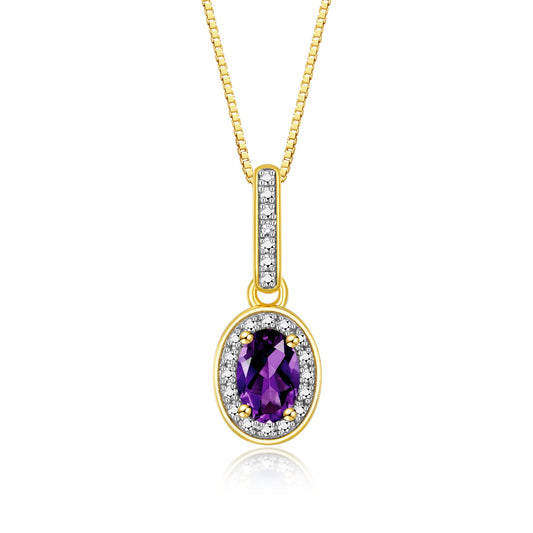 RYLOS 14K Yellow Gold Halo Designer Necklace: Gemstone & Diamond Pendant, 18" Chain, 6X4MM Birthstone, Elegant Women's Jewelry