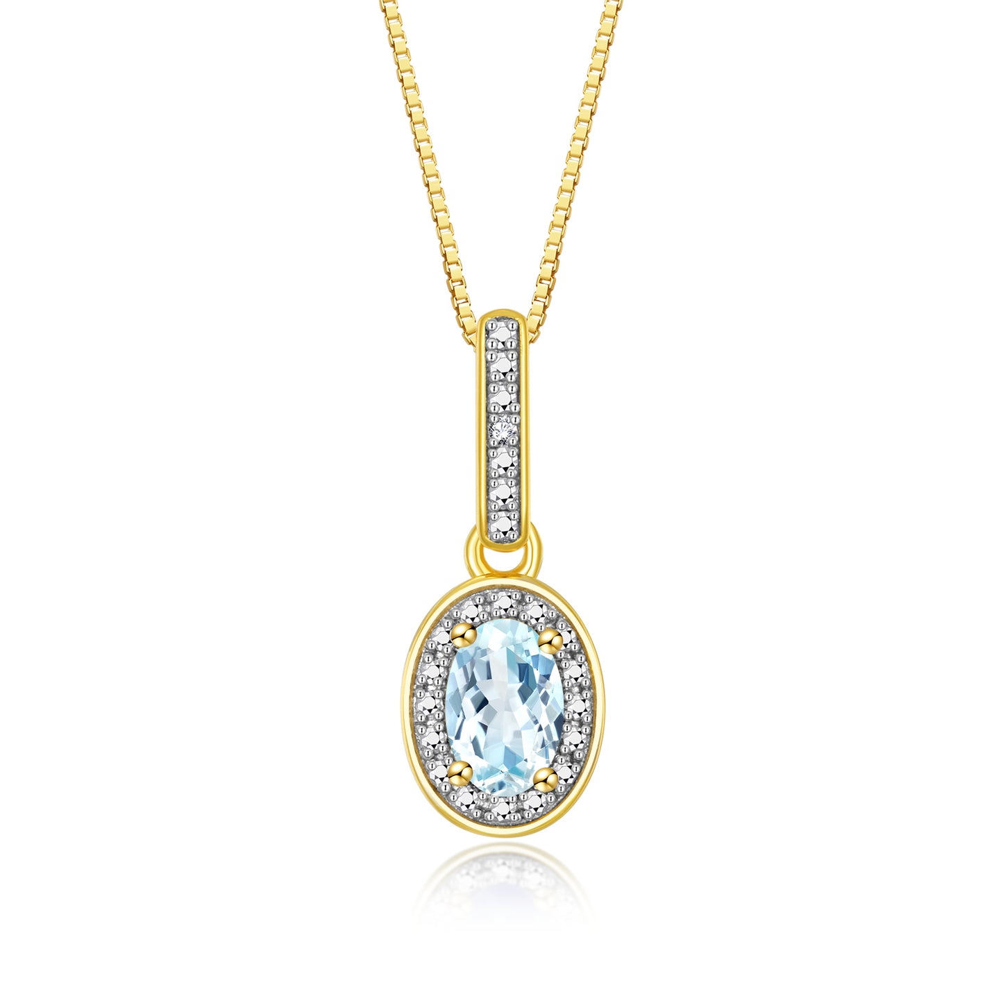 RYLOS Yellow Gold Plated1\ Silver Halo Designer Necklace: Gemstone & Diamond Pendant, 18" Chain, 6X4MM Birthstone, Elegant Women's Jewelry