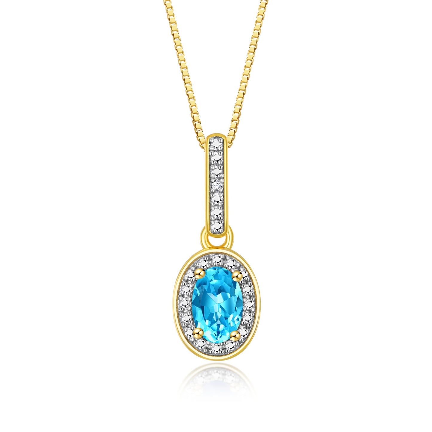 RYLOS 14K Yellow Gold Halo Designer Necklace: Gemstone & Diamond Pendant, 18" Chain, 6X4MM Birthstone, Elegant Women's Jewelry