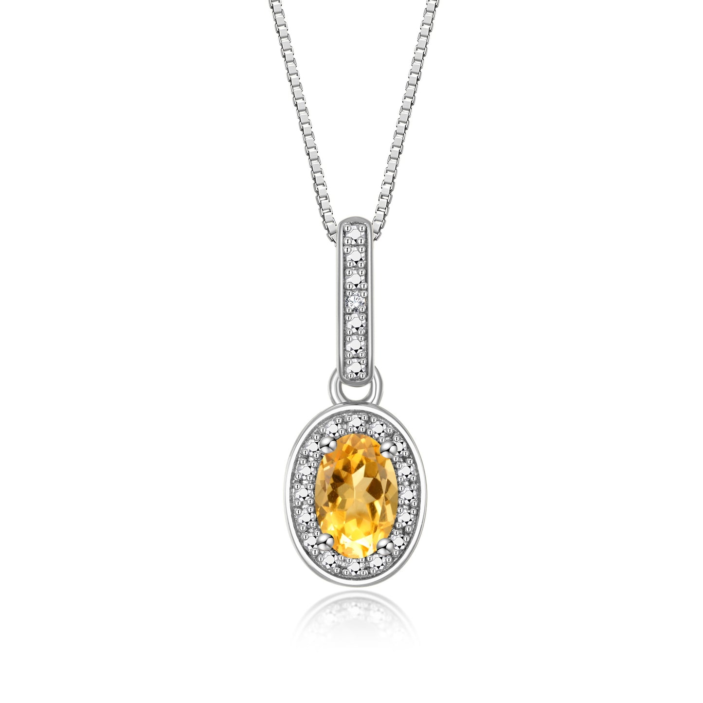 RYLOS Sterling Silver Halo Designer Necklace: Gemstone & Diamond Pendant, 18" Chain, 6X4MM Birthstone, Elegant Women's Jewelry