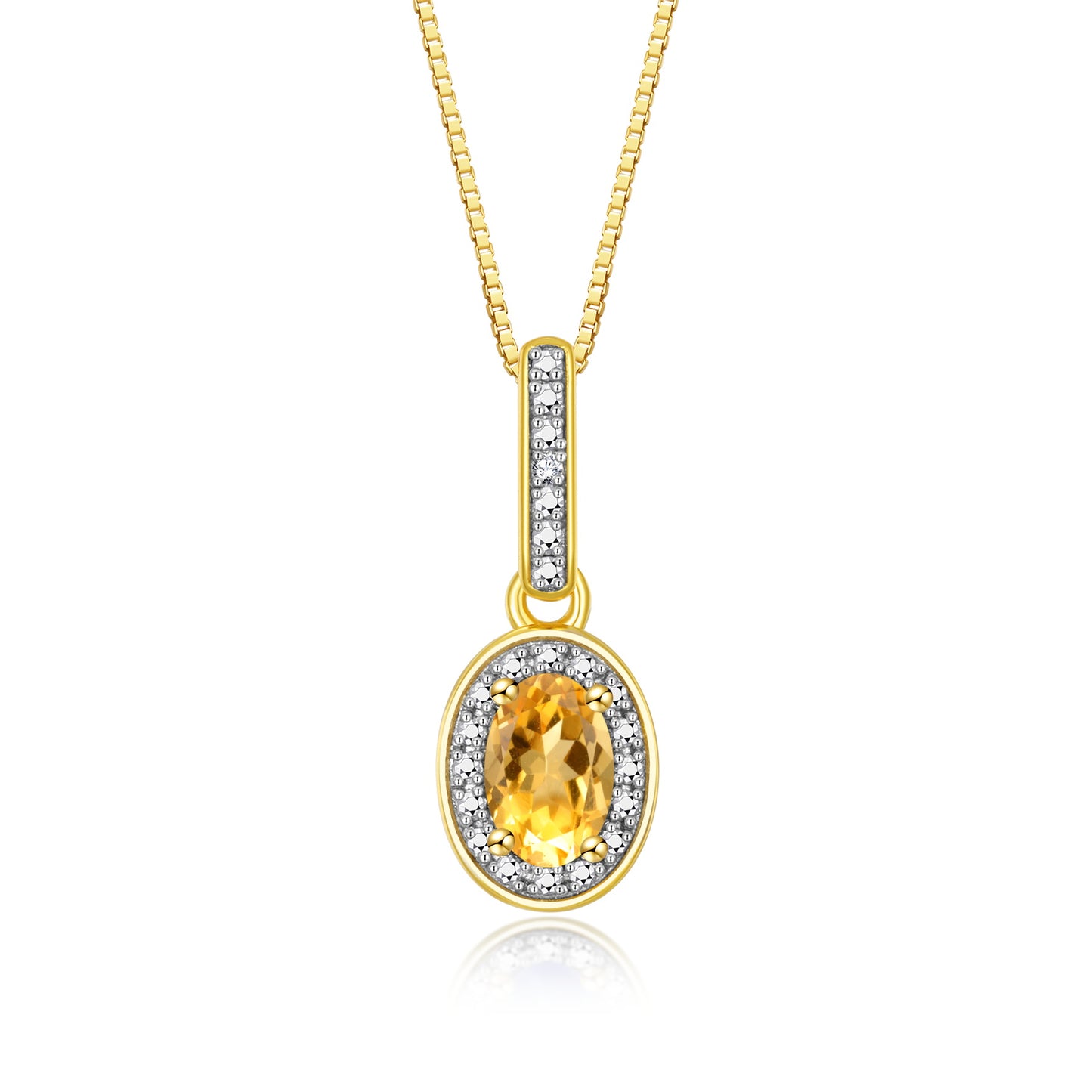 RYLOS 14K Yellow Gold Halo Designer Necklace: Gemstone & Diamond Pendant, 18" Chain, 6X4MM Birthstone, Elegant Women's Jewelry