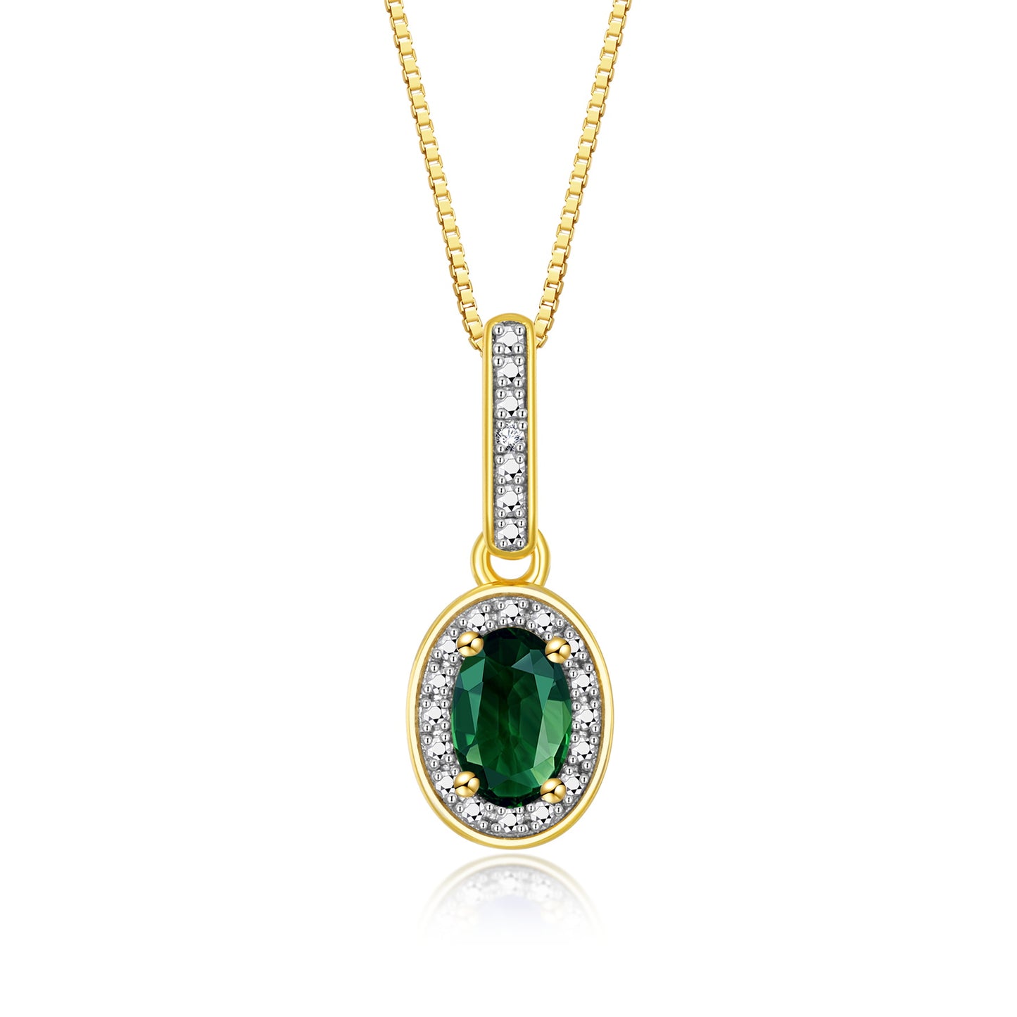 RYLOS 14K Yellow Gold Halo Designer Necklace: Gemstone & Diamond Pendant, 18" Chain, 6X4MM Birthstone, Elegant Women's Jewelry