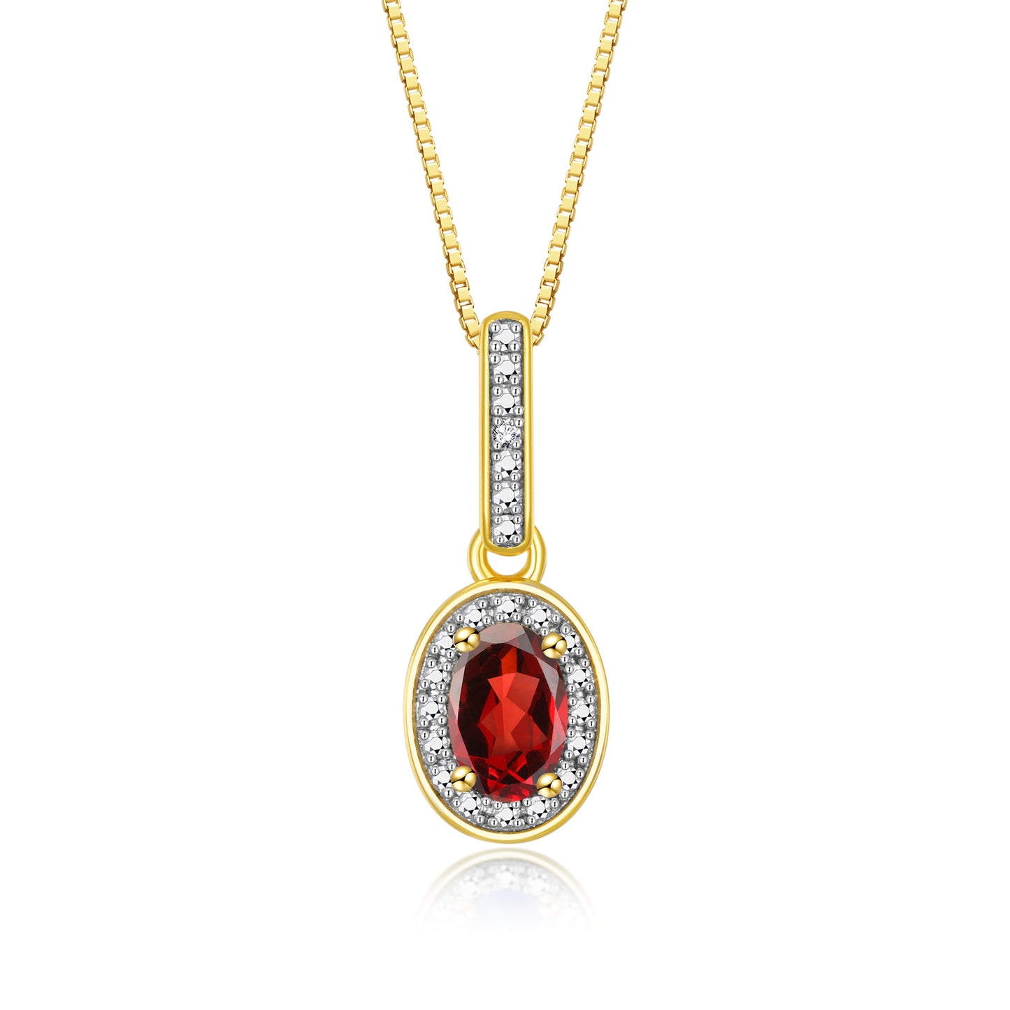 RYLOS Yellow Gold Plated1\ Silver Halo Designer Necklace: Gemstone & Diamond Pendant, 18" Chain, 6X4MM Birthstone, Elegant Women's Jewelry