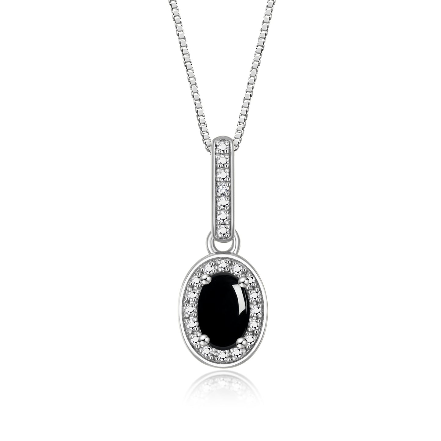 RYLOS Sterling Silver Halo Designer Necklace: Gemstone & Diamond Pendant, 18" Chain, 6X4MM Birthstone, Elegant Women's Jewelry