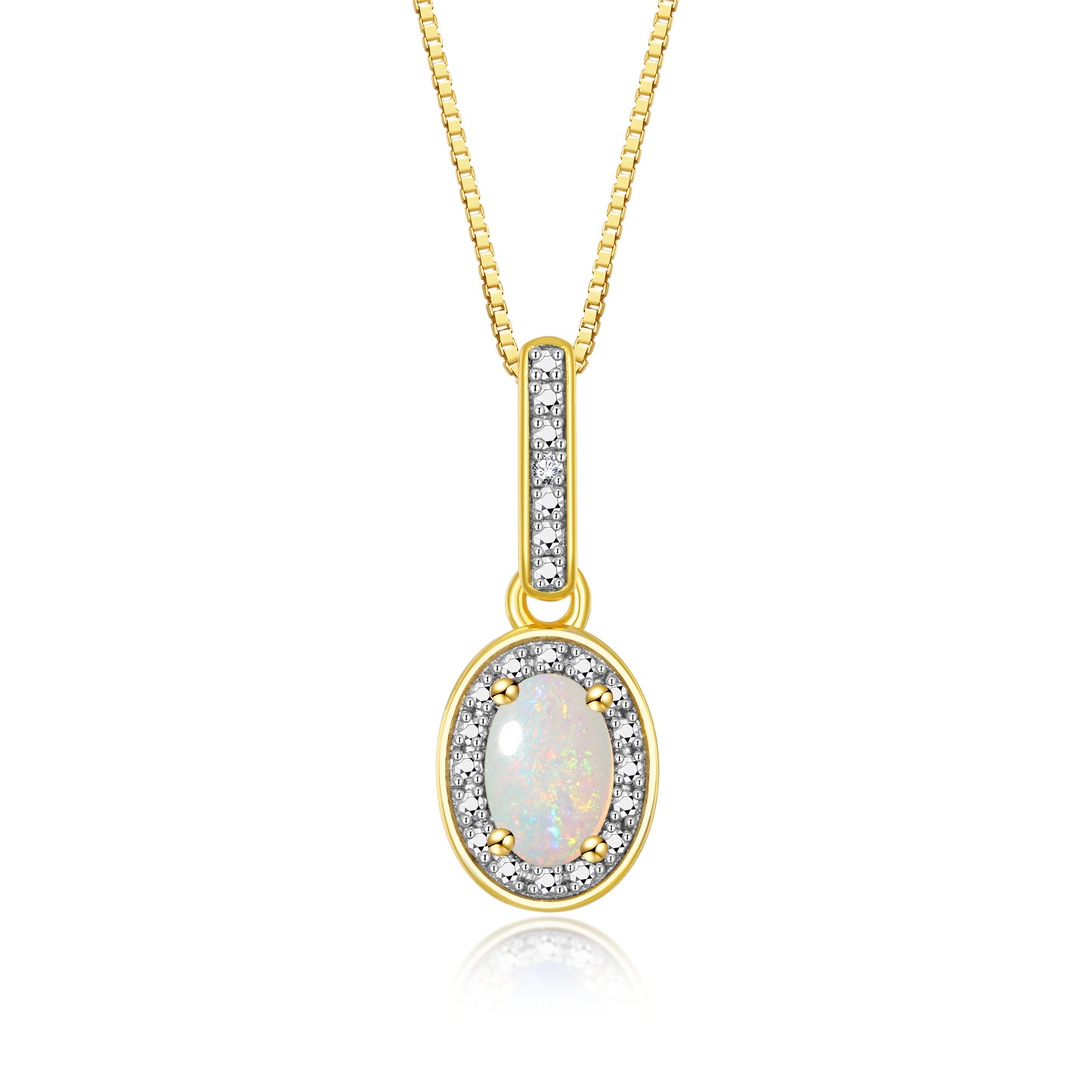 RYLOS Yellow Gold Plated1\ Silver Halo Designer Necklace: Gemstone & Diamond Pendant, 18" Chain, 6X4MM Birthstone, Elegant Women's Jewelry