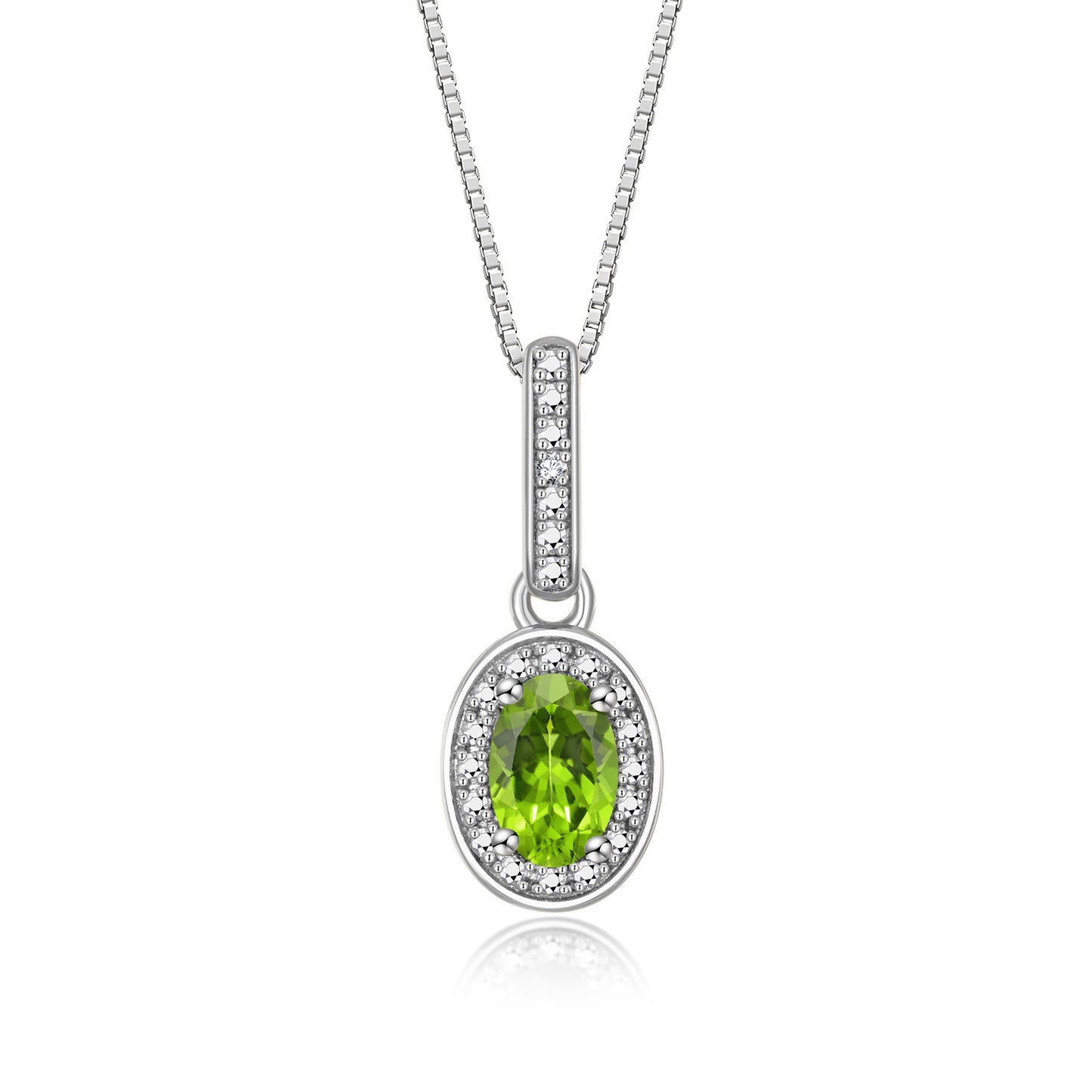 RYLOS Sterling Silver Halo Designer Necklace: Gemstone & Diamond Pendant, 18" Chain, 6X4MM Birthstone, Elegant Women's Jewelry
