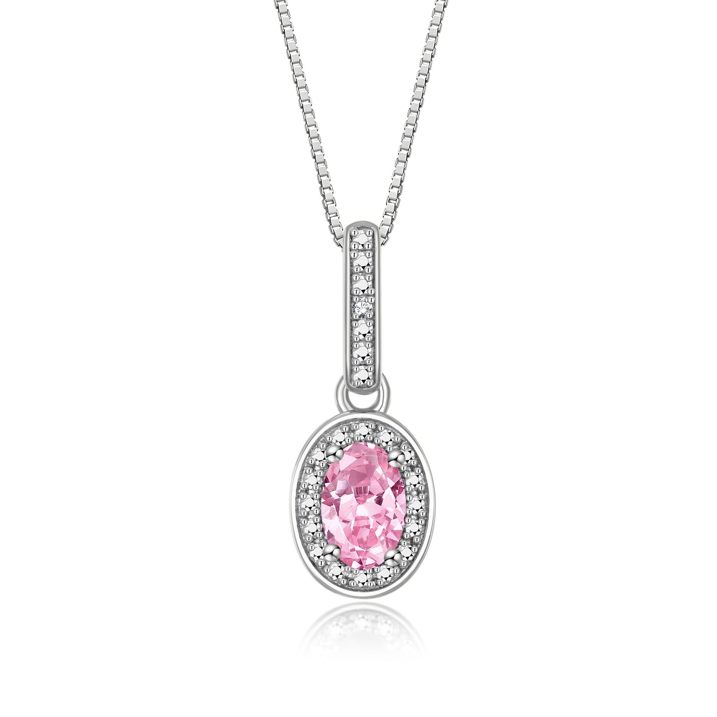 RYLOS Sterling Silver Halo Designer Necklace: Gemstone & Diamond Pendant, 18" Chain, 6X4MM Birthstone, Elegant Women's Jewelry