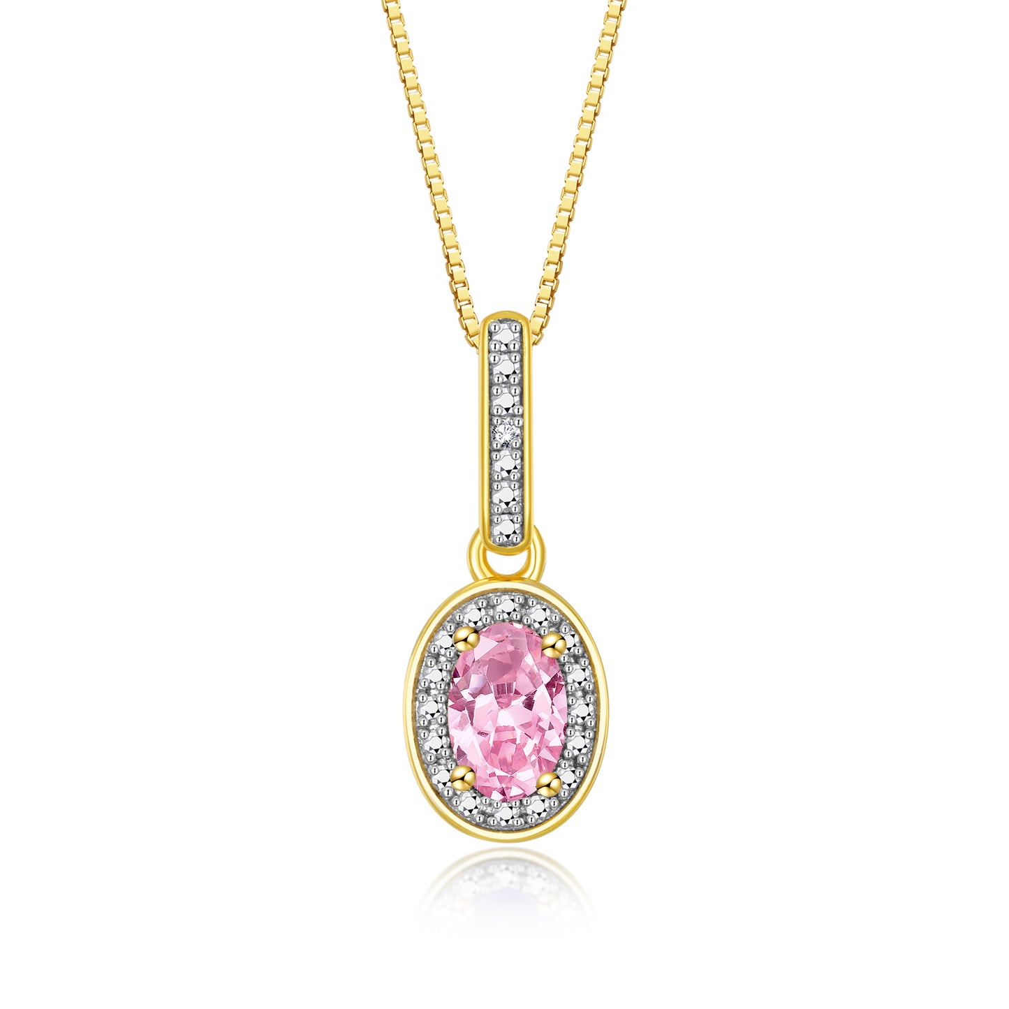 RYLOS Yellow Gold Plated1\ Silver Halo Designer Necklace: Gemstone & Diamond Pendant, 18" Chain, 6X4MM Birthstone, Elegant Women's Jewelry