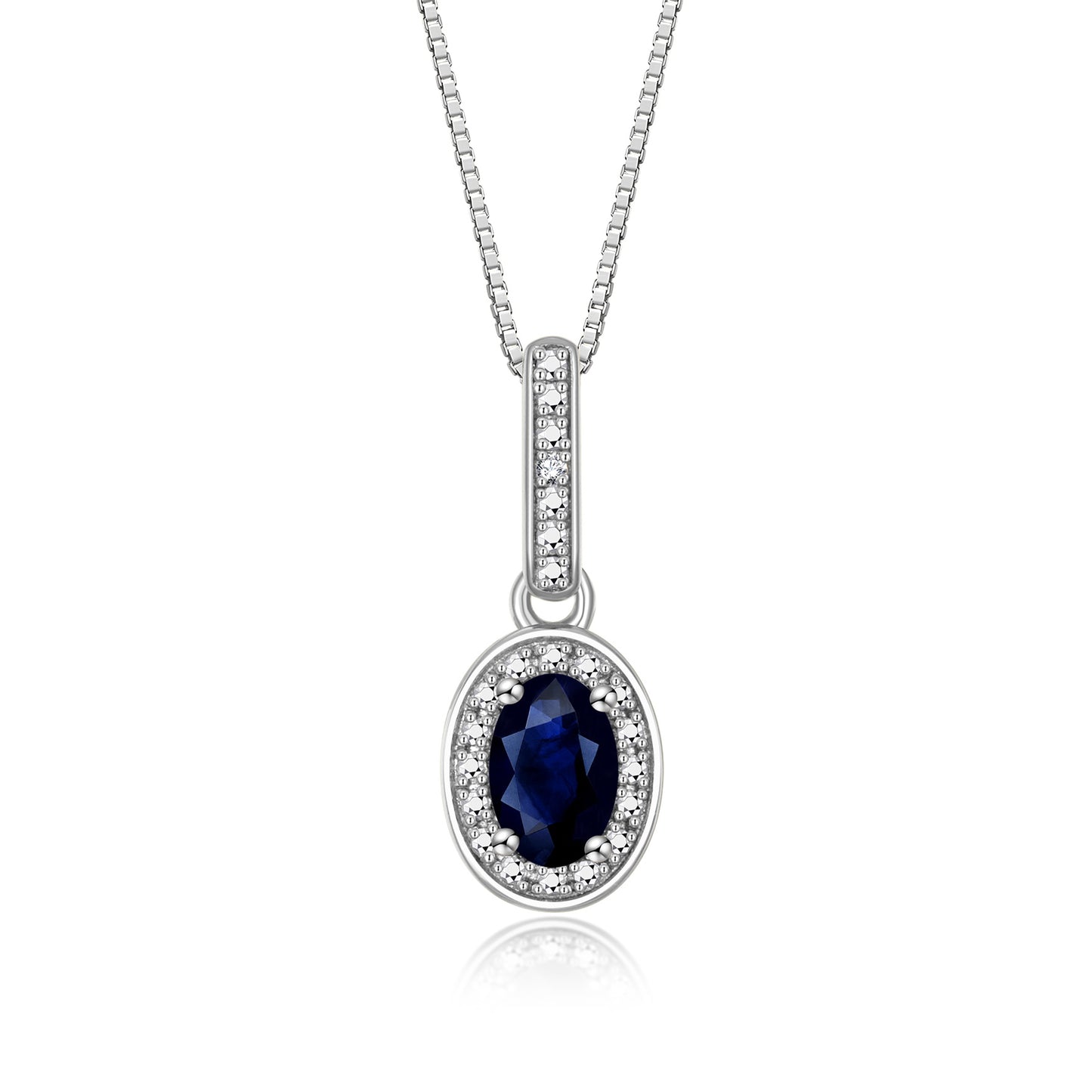 RYLOS 14K White Gold Halo Designer Necklace: Gemstone & Diamond Pendant, 18" Chain, 6X4MM Birthstone, Elegant Women's Jewelry