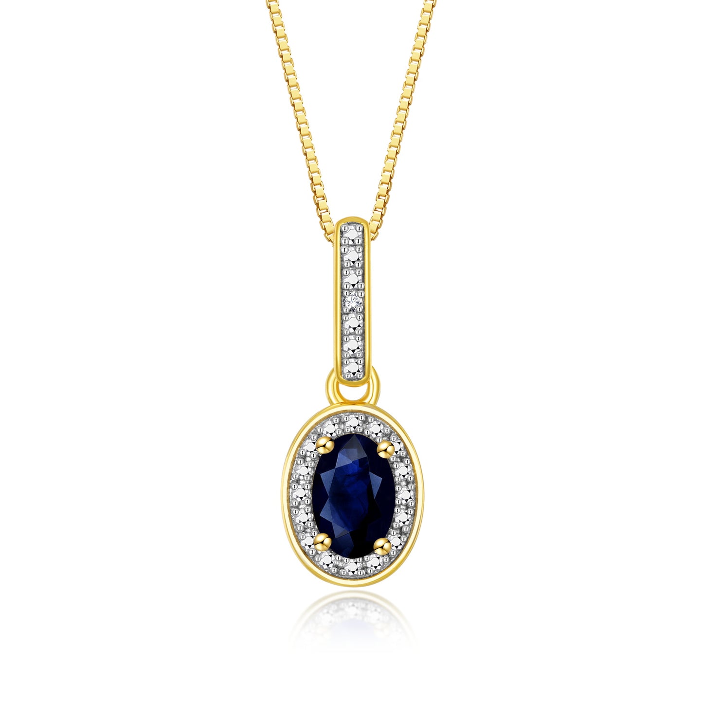 RYLOS Yellow Gold Plated1\ Silver Halo Designer Necklace: Gemstone & Diamond Pendant, 18" Chain, 6X4MM Birthstone, Elegant Women's Jewelry