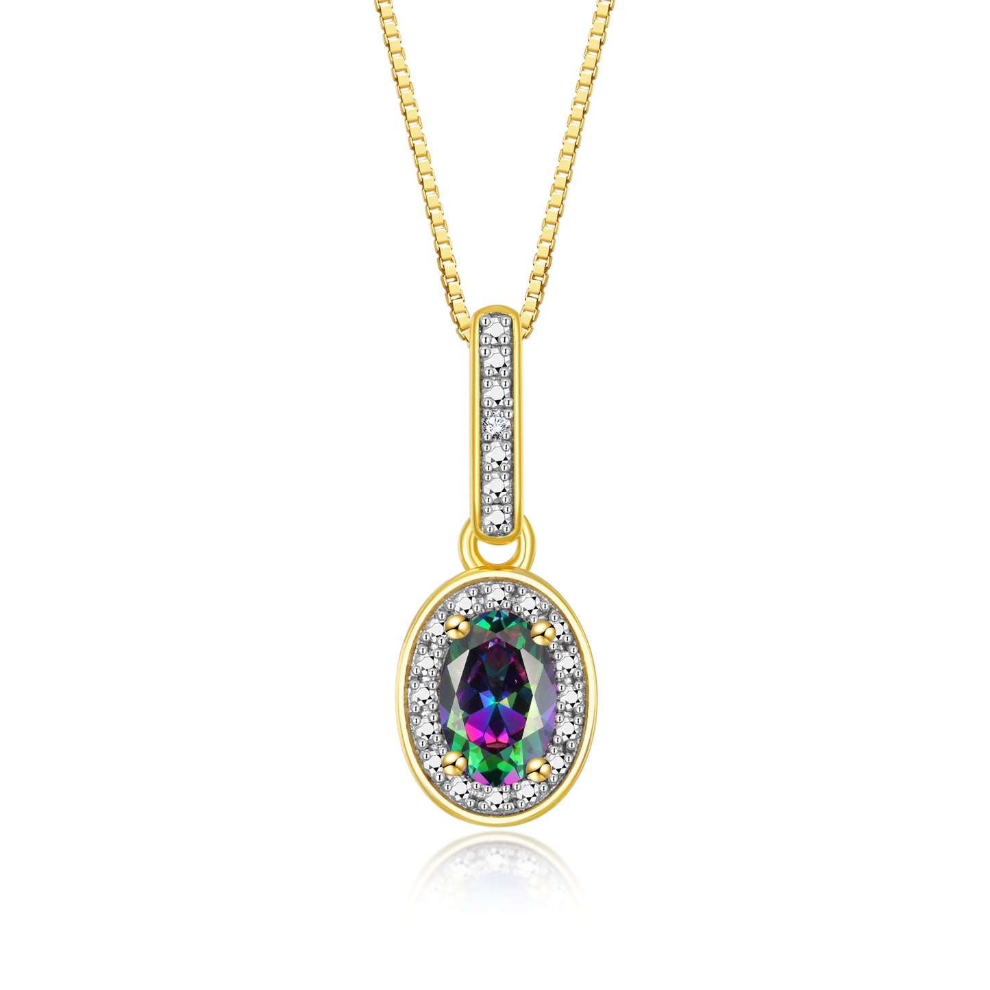 RYLOS Yellow Gold Plated1\ Silver Halo Designer Necklace: Gemstone & Diamond Pendant, 18" Chain, 6X4MM Birthstone, Elegant Women's Jewelry