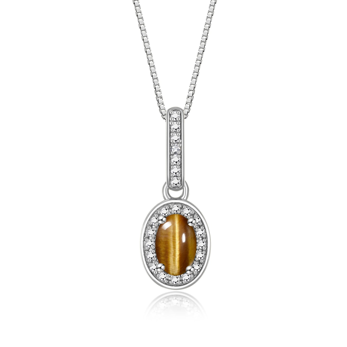 RYLOS Sterling Silver Halo Designer Necklace: Gemstone & Diamond Pendant, 18" Chain, 6X4MM Birthstone, Elegant Women's Jewelry