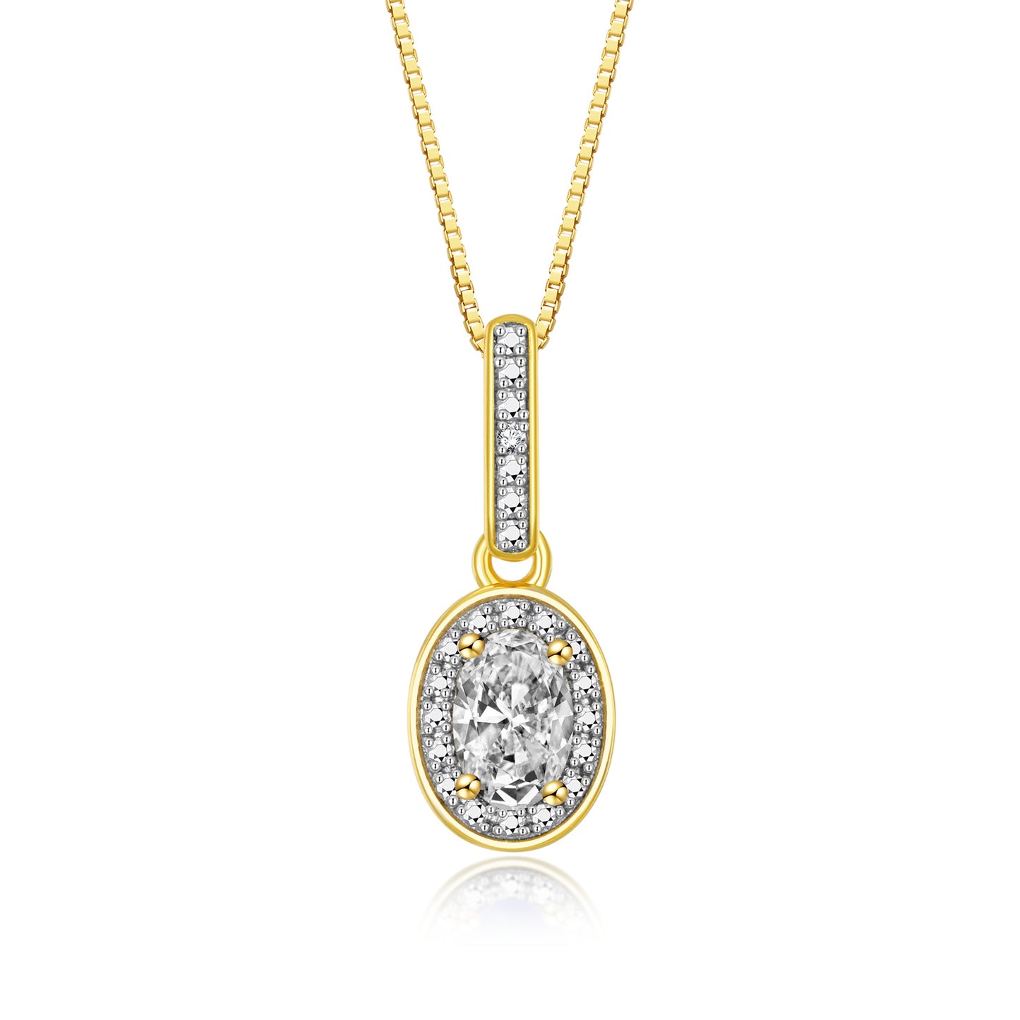 RYLOS 14K Yellow Gold Halo Designer Necklace: Gemstone & Diamond Pendant, 18" Chain, 6X4MM Birthstone, Elegant Women's Jewelry