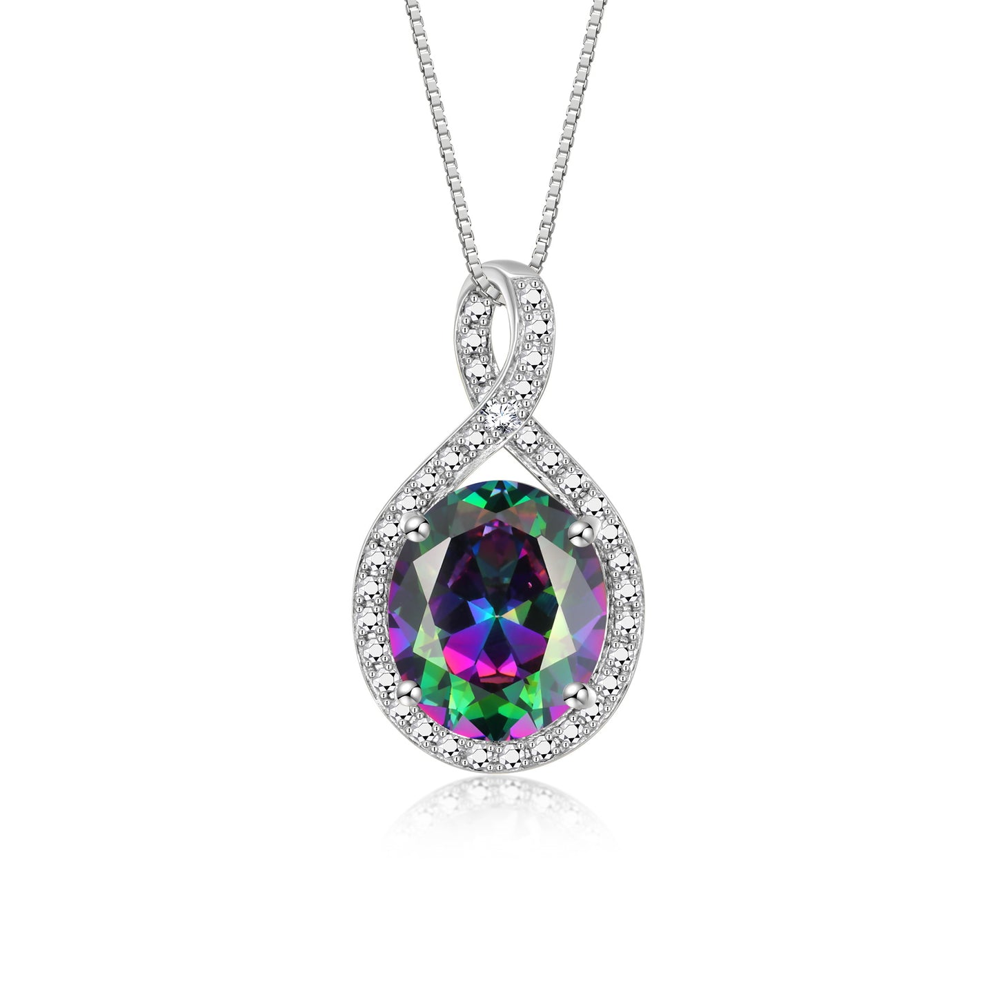 RYLOS Sterling Silver Halo Designer Necklace: Gemstone & Diamond Pendant, 18" Chain, 12X10MM Birthstone, Elegant Women's Jewelry