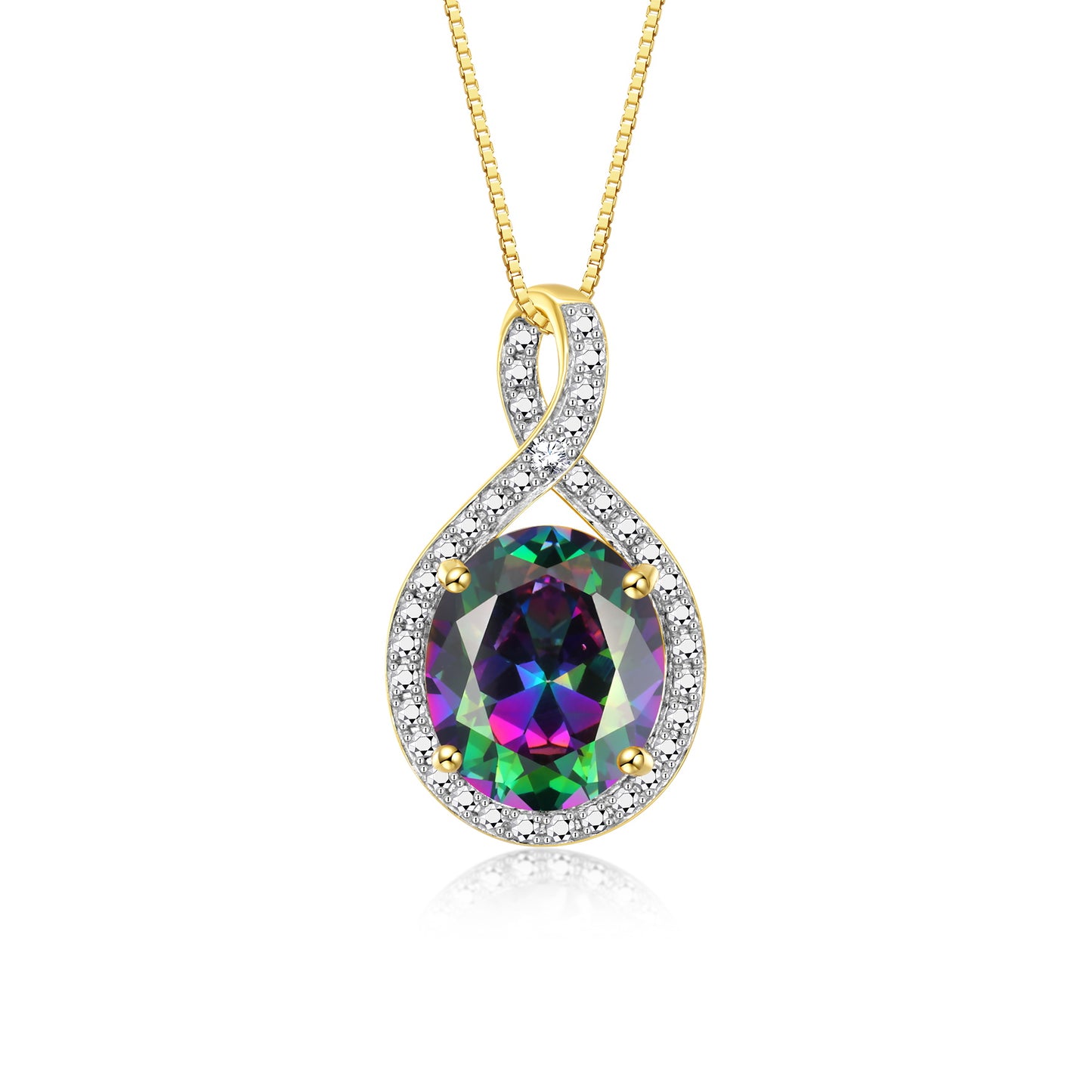 RYLOS 14K Yellow Gold Halo Designer Necklace: Gemstone & Diamond Pendant, 18" Chain, 12X10MM Birthstone, Elegant Women's Jewelry
