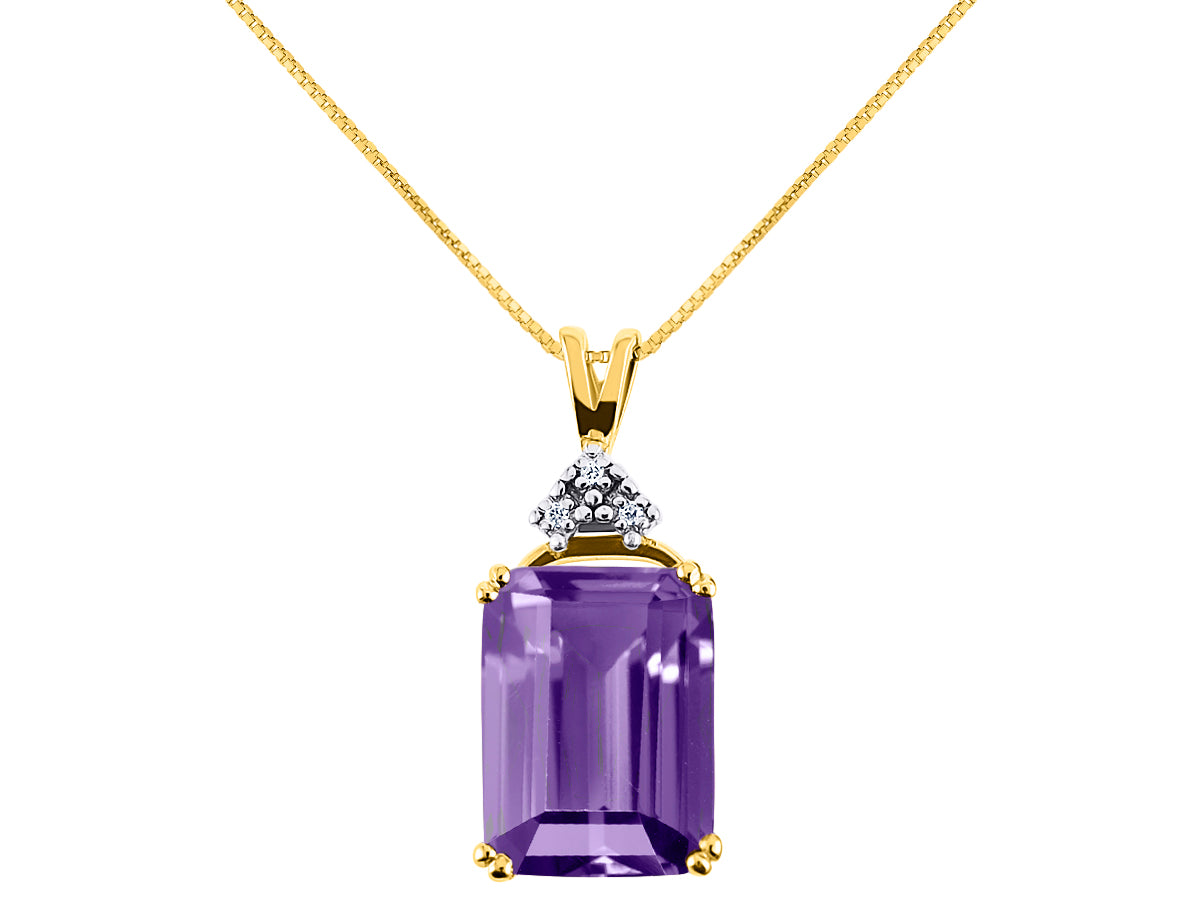 RYLOS Necklaces for Women Yellow Gold 14K Rectangle Necklace Emerald Cut Gemstone &  Diamonds Pendant 18 inch Chain 16X12MM