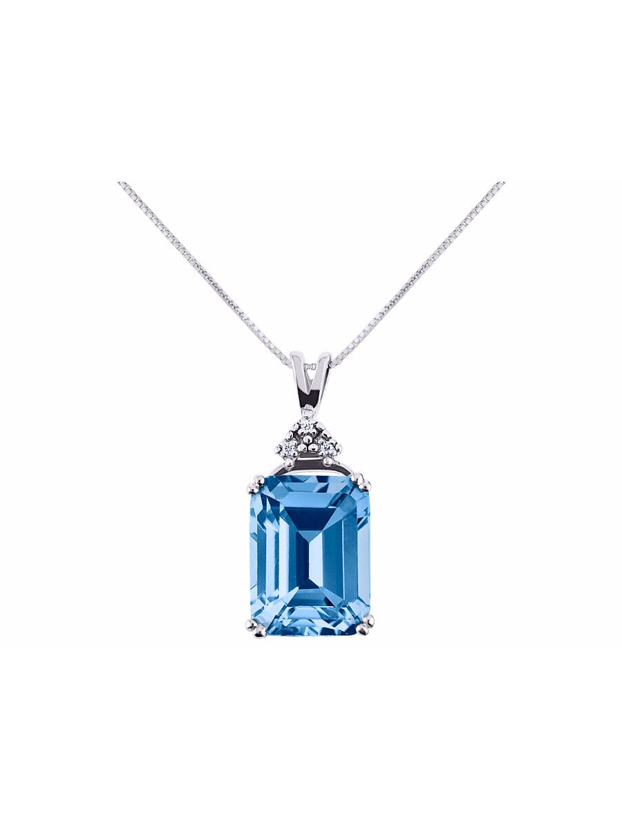 RYLOS Necklaces for Women White Gold 14K Rectangle Necklace Emerald Cut Gemstone &  Diamonds Pendant 18 inch Chain 16X12MM