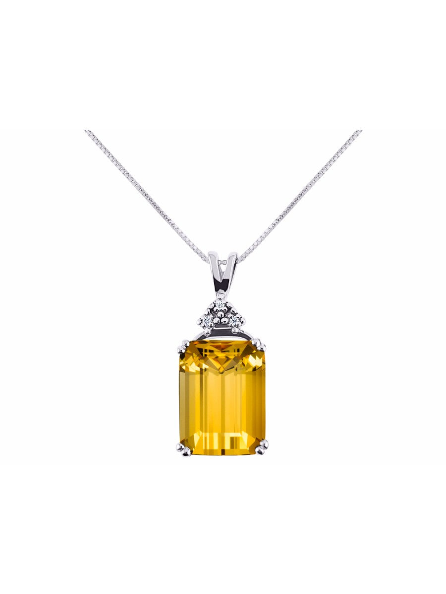 RYLOS Sterling Silver Designer Rectangle Necklace: Emerald Cut Gemstone & Diamond Pendant, 18" Chain, 16X12MM Birthstone, Women's Elegant Jewelry
