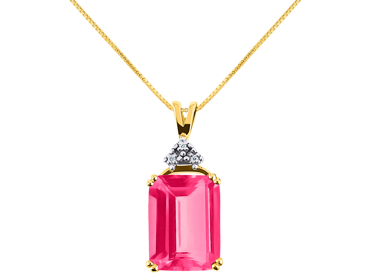 RYLOS Yellow Gold Plated Silver Designer Rectangle Necklace: Emerald Cut Gemstone & Diamond Pendant, 18" Chain, 16X12MM Birthstone, Women's Elegant Jewelry