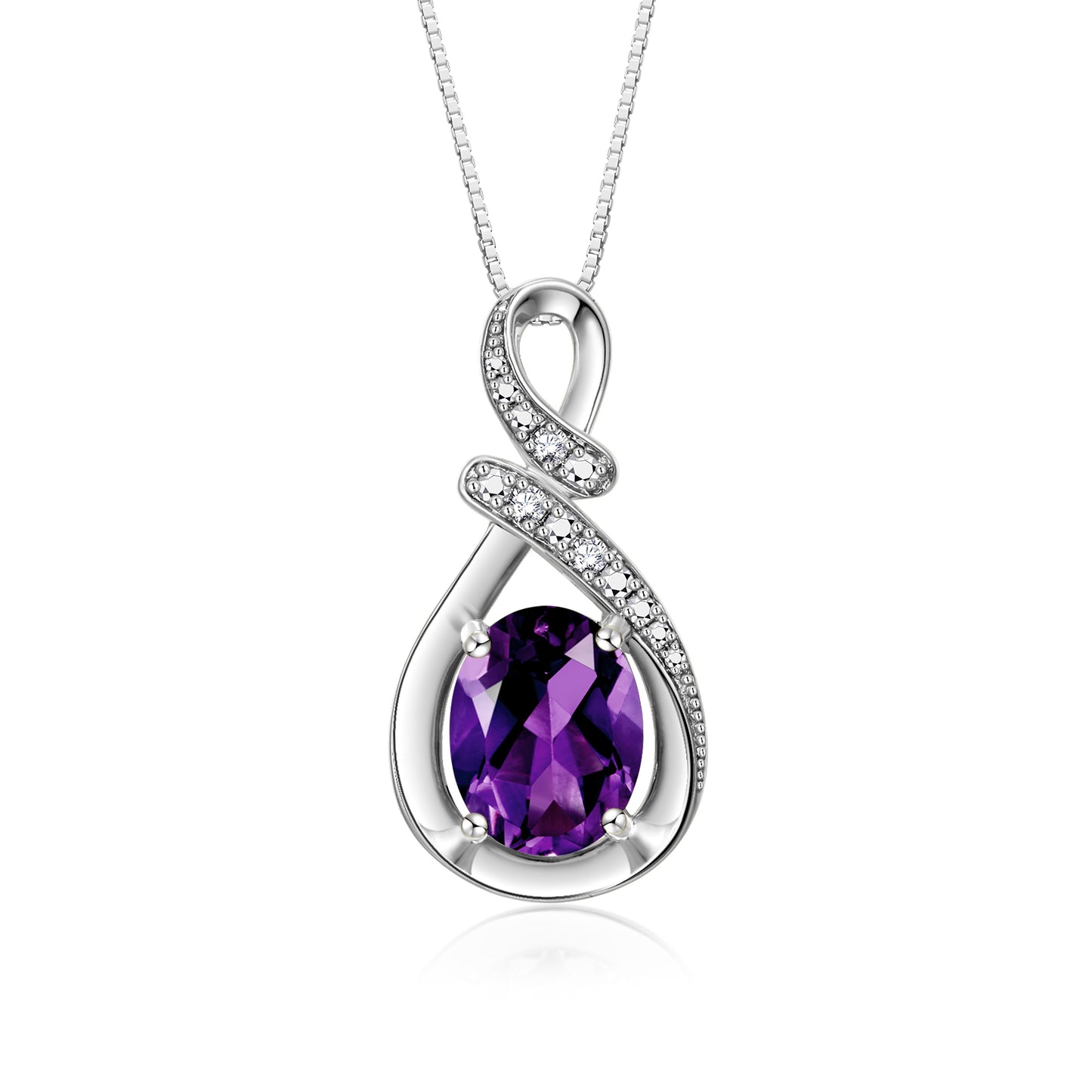RYLOS Sterling Silver Classic Designer Necklace: Gemstone & Diamond Pendant, 18 inch Chain, 9X7MM Birthstone, Women's Elegant Jewelry