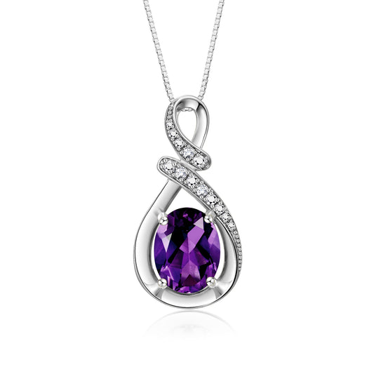 RYLOS Sterling Silver Classic Designer Necklace: Gemstone & Diamond Pendant, 18" Chain, 9X7MM Birthstone, Women's Elegant Jewelry