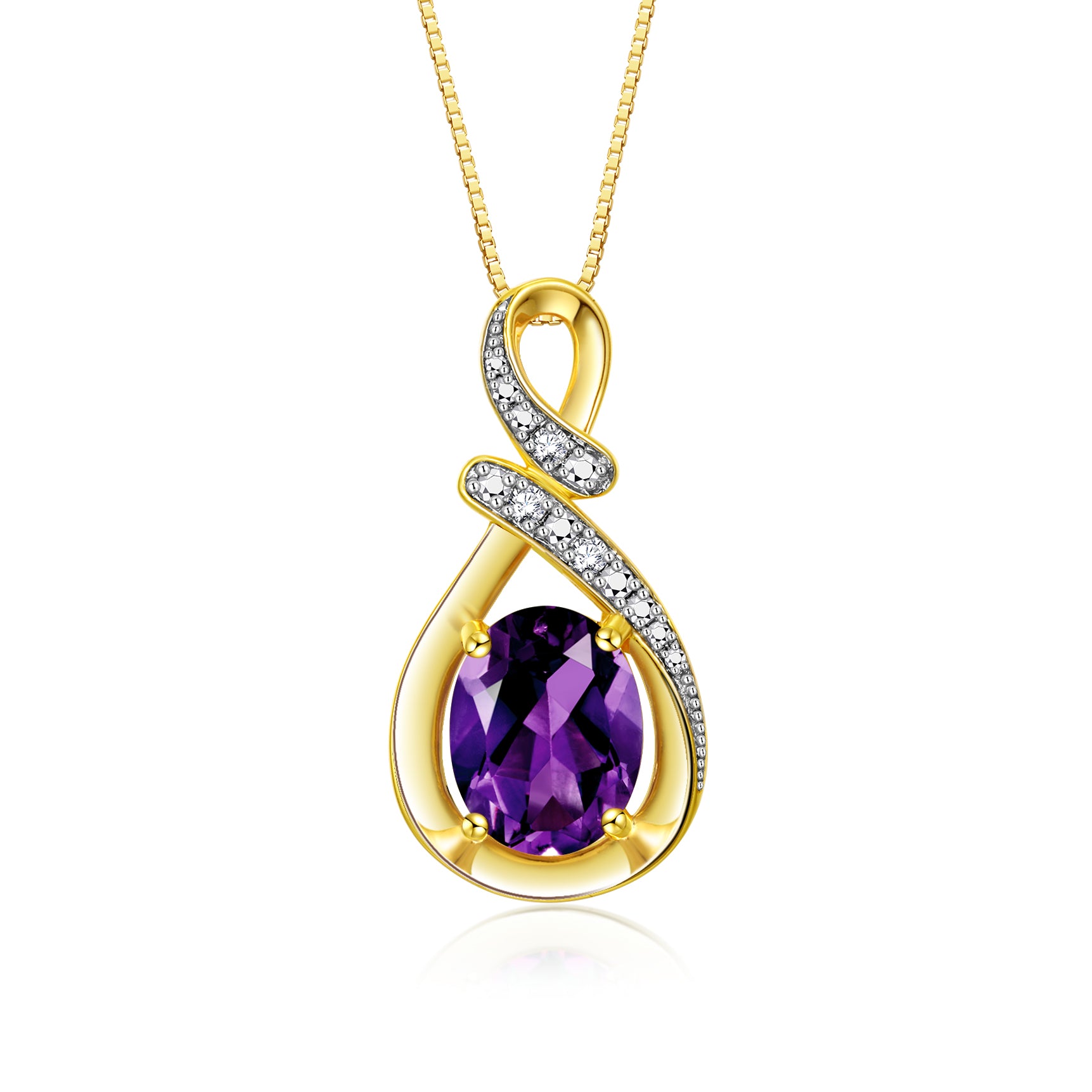 RYLOS Yellow Gold Plated Silver Classic Designer Necklace: Gemstone & Diamond Pendant, 18" Chain, 9X7MM Birthstone, Women's Elegant Jewelry