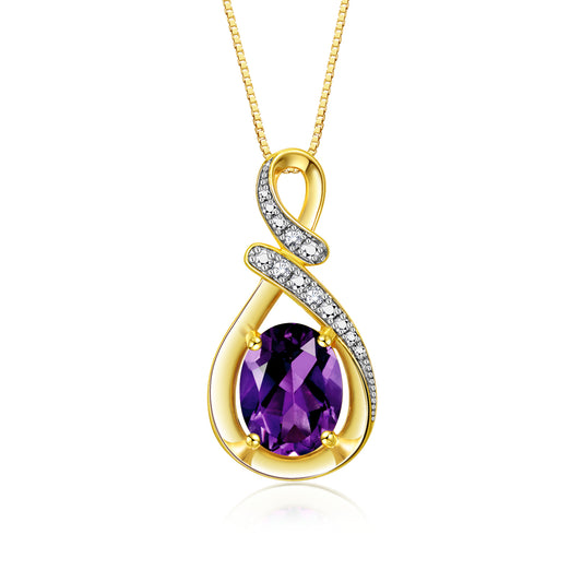 RYLOS Yellow Gold Plated Silver Classic Designer Necklace: Gemstone & Diamond Pendant, 18" Chain, 9X7MM Birthstone, Women's Elegant Jewelry