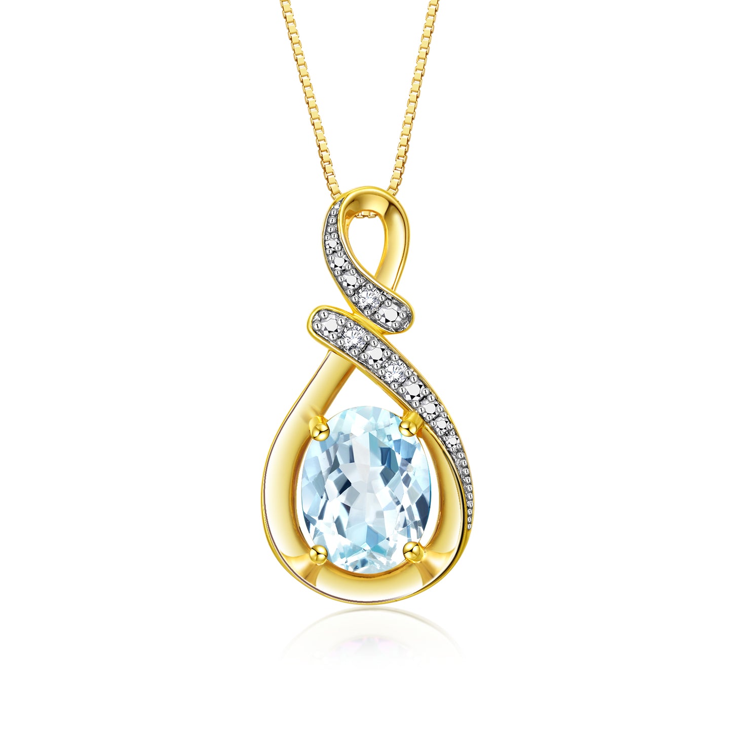 RYLOS Yellow Gold Plated Silver Classic Designer Necklace: Gemstone & Diamond Pendant, 18 inch Chain, 9X7MM Birthstone, Women's Elegant Jewelry