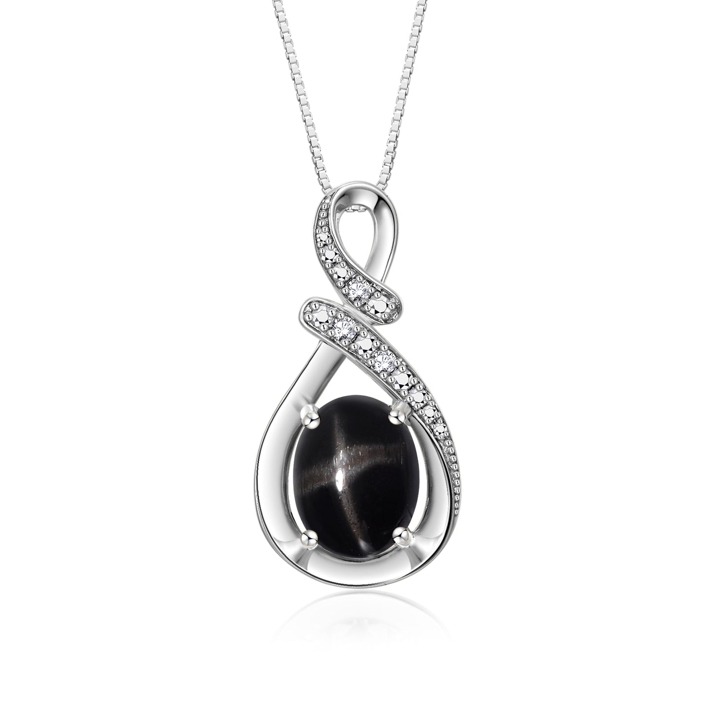 RYLOS Sterling Silver Classic Designer Necklace: Gemstone & Diamond Pendant, 18 inch Chain, 9X7MM Birthstone, Women's Elegant Jewelry