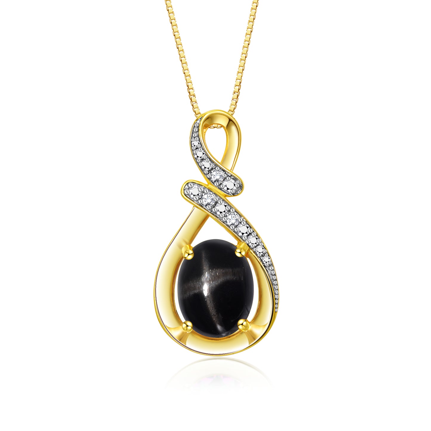 RYLOS Yellow Gold Plated Silver Classic Designer Necklace: Gemstone & Diamond Pendant, 18 inch Chain, 9X7MM Birthstone, Women's Elegant Jewelry