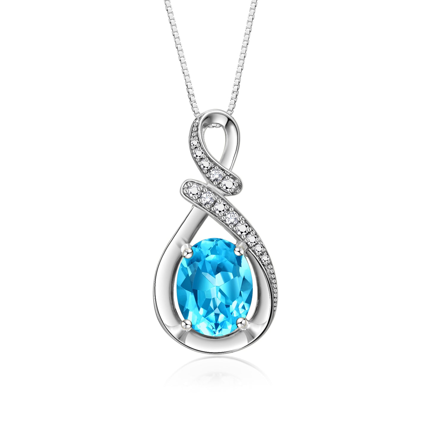 RYLOS Sterling Silver Classic Designer Necklace: Gemstone & Diamond Pendant, 18 inch Chain, 9X7MM Birthstone, Women's Elegant Jewelry