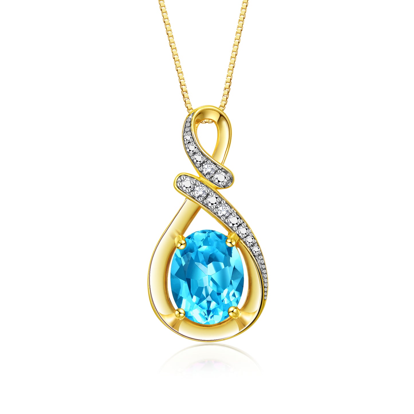 RYLOS 14K Yellow Gold Classic Designer Necklace: Gemstone & Diamond Pendant, 18 inch Chain, 9X7MM Birthstone, Women's Elegant Jewelry