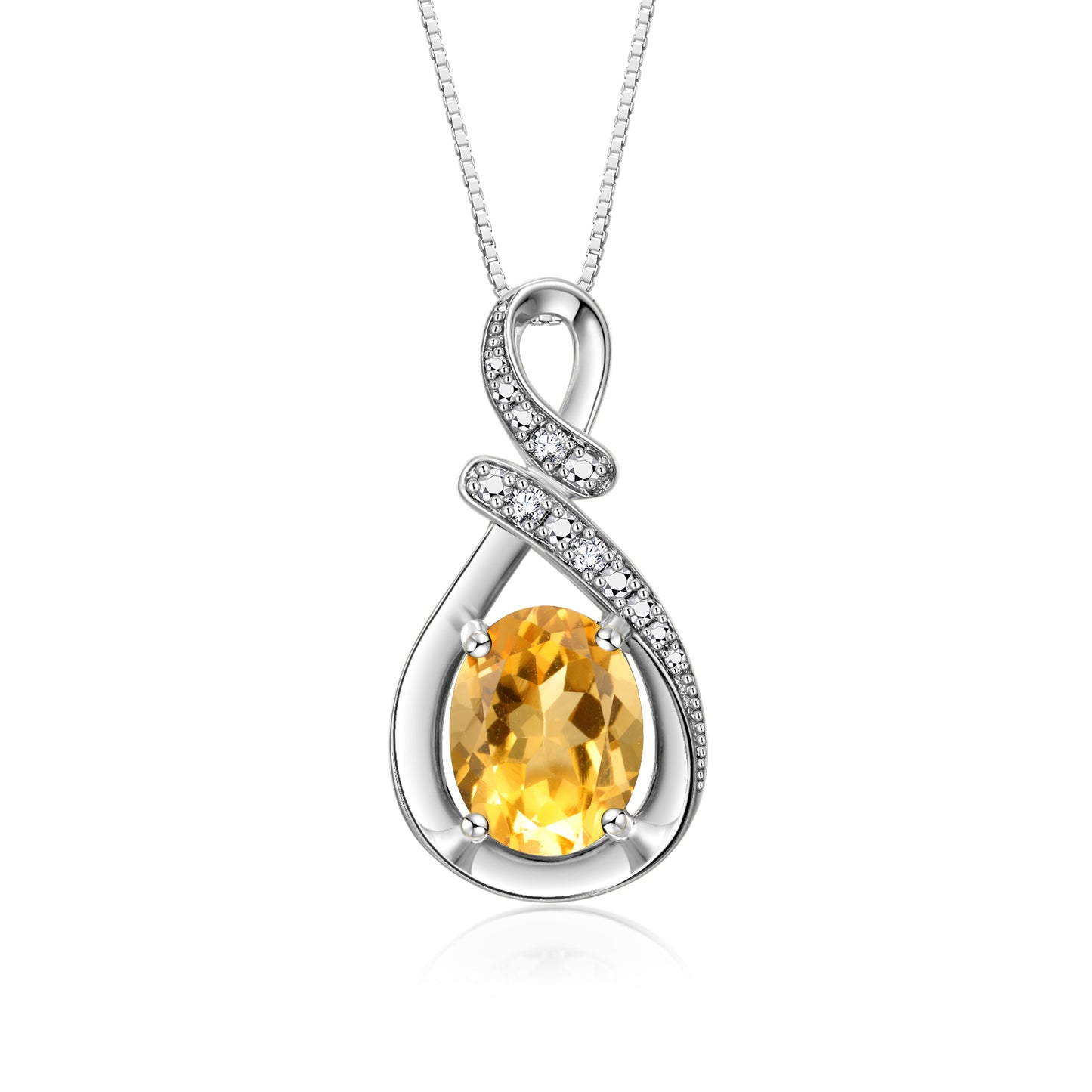 RYLOS Sterling Silver Classic Designer Necklace: Gemstone & Diamond Pendant, 18 inch Chain, 9X7MM Birthstone, Women's Elegant Jewelry