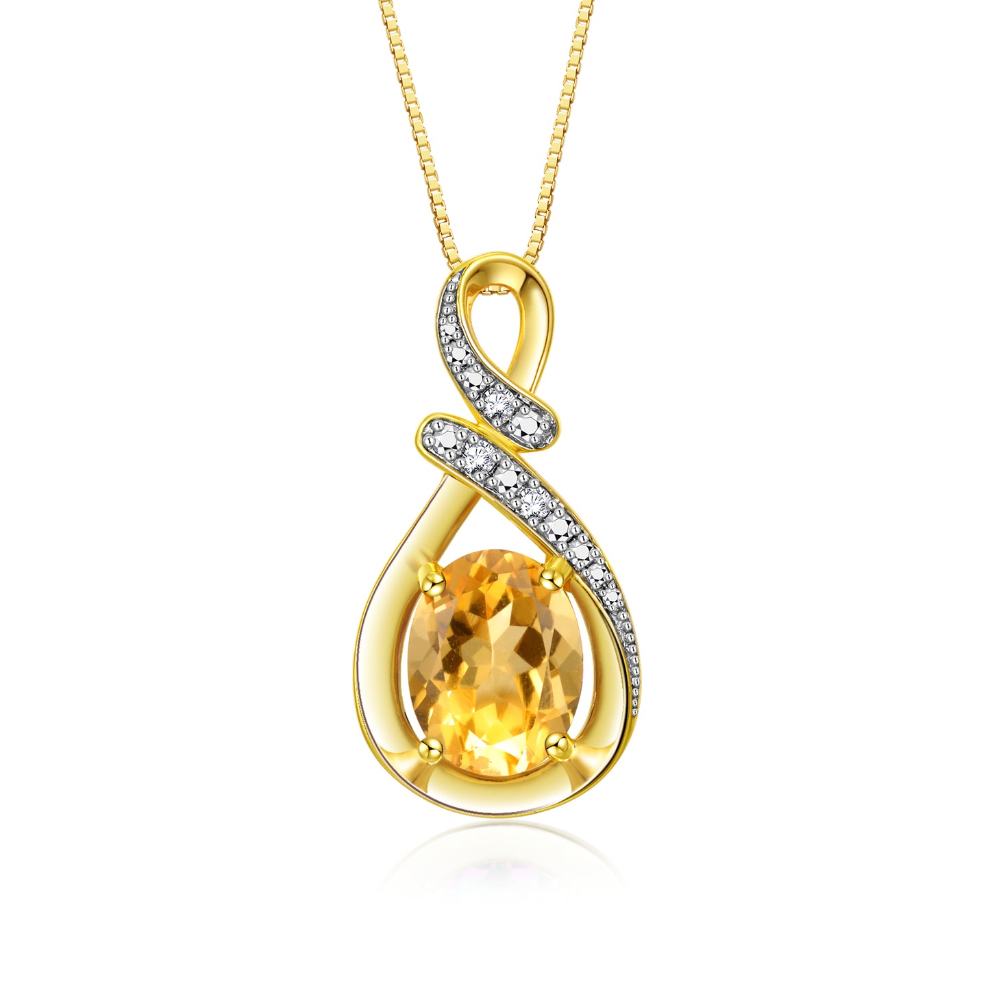 RYLOS Yellow Gold Plated Silver Classic Designer Necklace: Gemstone & Diamond Pendant, 18 inch Chain, 9X7MM Birthstone, Women's Elegant Jewelry