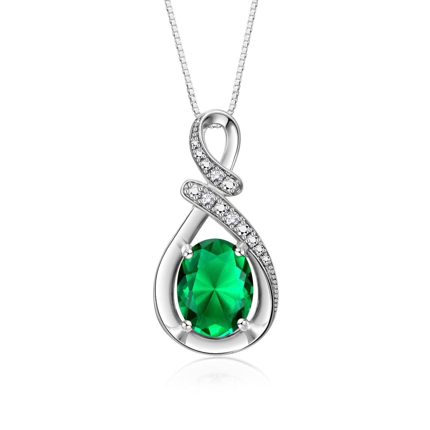 RYLOS Sterling Silver Classic Designer Necklace: Gemstone & Diamond Pendant, 18 inch Chain, 9X7MM Birthstone, Women's Elegant Jewelry