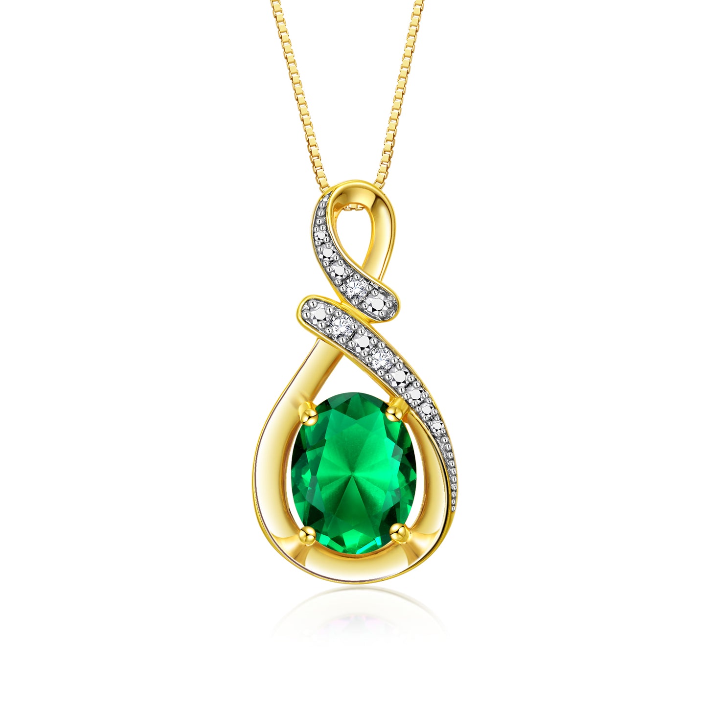 RYLOS Yellow Gold Plated Silver Classic Designer Necklace: Gemstone & Diamond Pendant, 18 inch Chain, 9X7MM Birthstone, Women's Elegant Jewelry