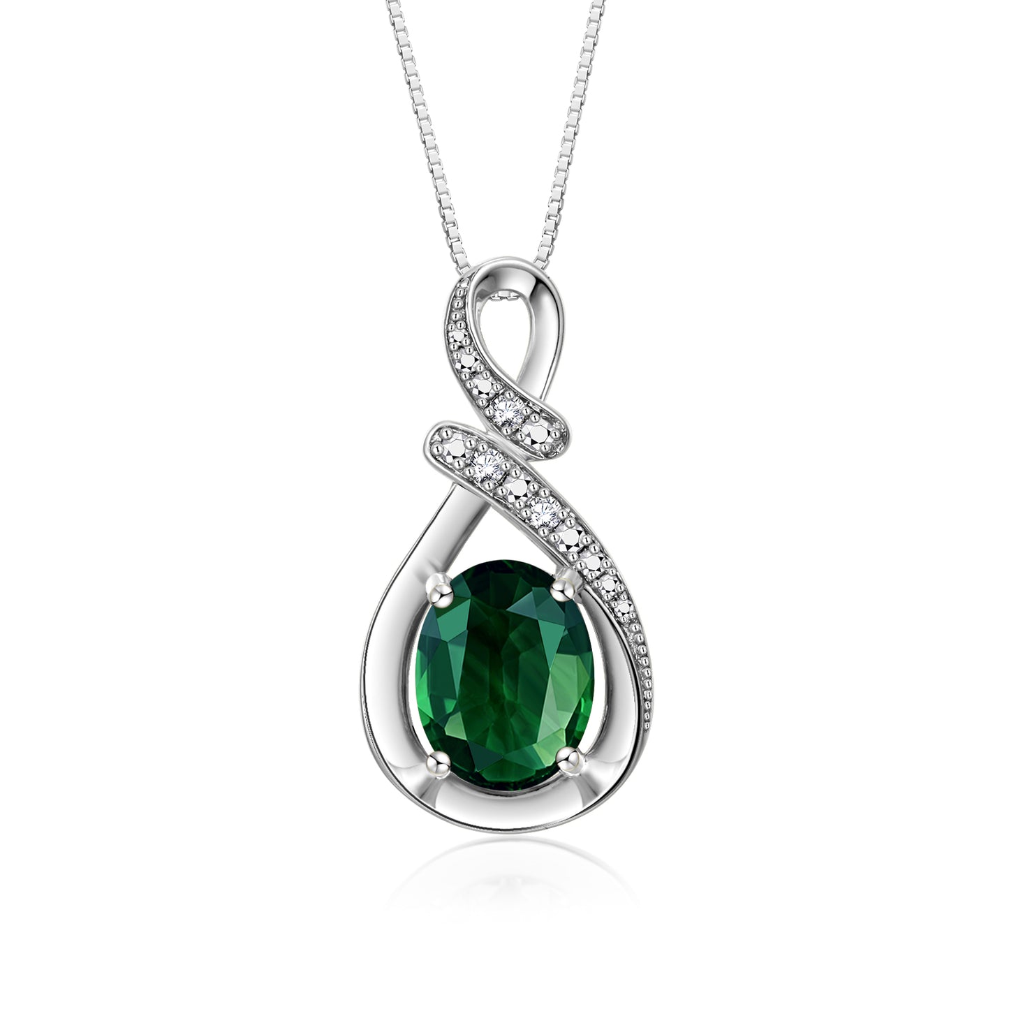 RYLOS Sterling Silver Classic Designer Necklace: Gemstone & Diamond Pendant, 18 inch Chain, 9X7MM Birthstone, Women's Elegant Jewelry
