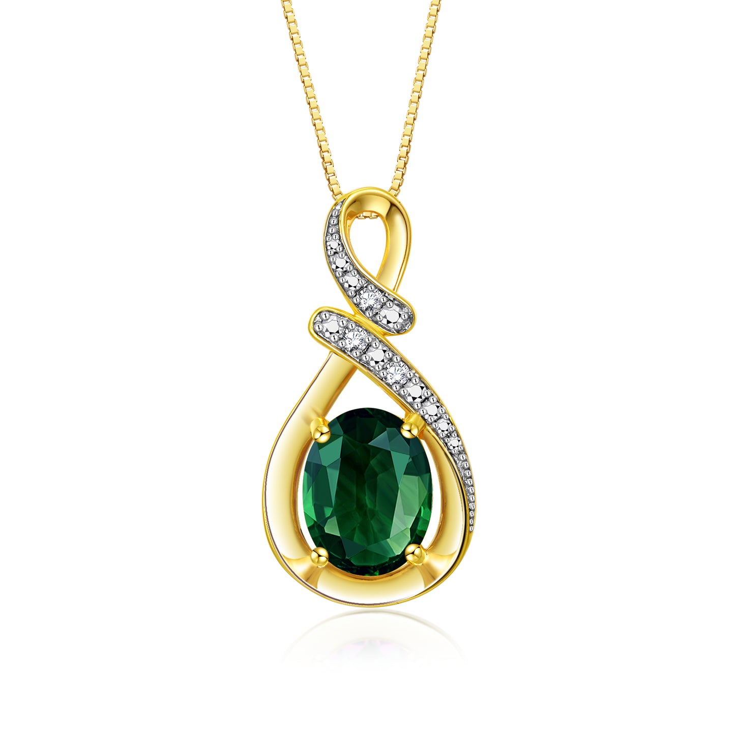 RYLOS Yellow Gold Plated Silver Classic Designer Necklace: Gemstone & Diamond Pendant, 18 inch Chain, 9X7MM Birthstone, Women's Elegant Jewelry