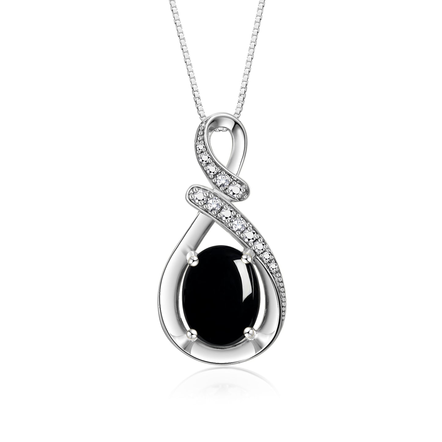 RYLOS Sterling Silver Classic Designer Necklace: Gemstone & Diamond Pendant, 18 inch Chain, 9X7MM Birthstone, Women's Elegant Jewelry