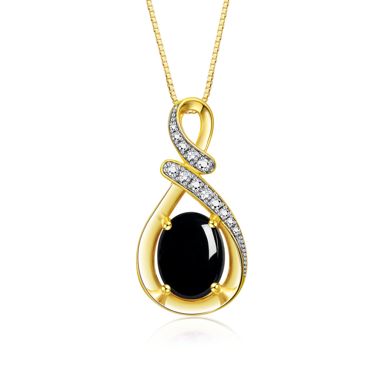 RYLOS Yellow Gold Plated Silver Classic Designer Necklace: Gemstone & Diamond Pendant, 18 inch Chain, 9X7MM Birthstone, Women's Elegant Jewelry