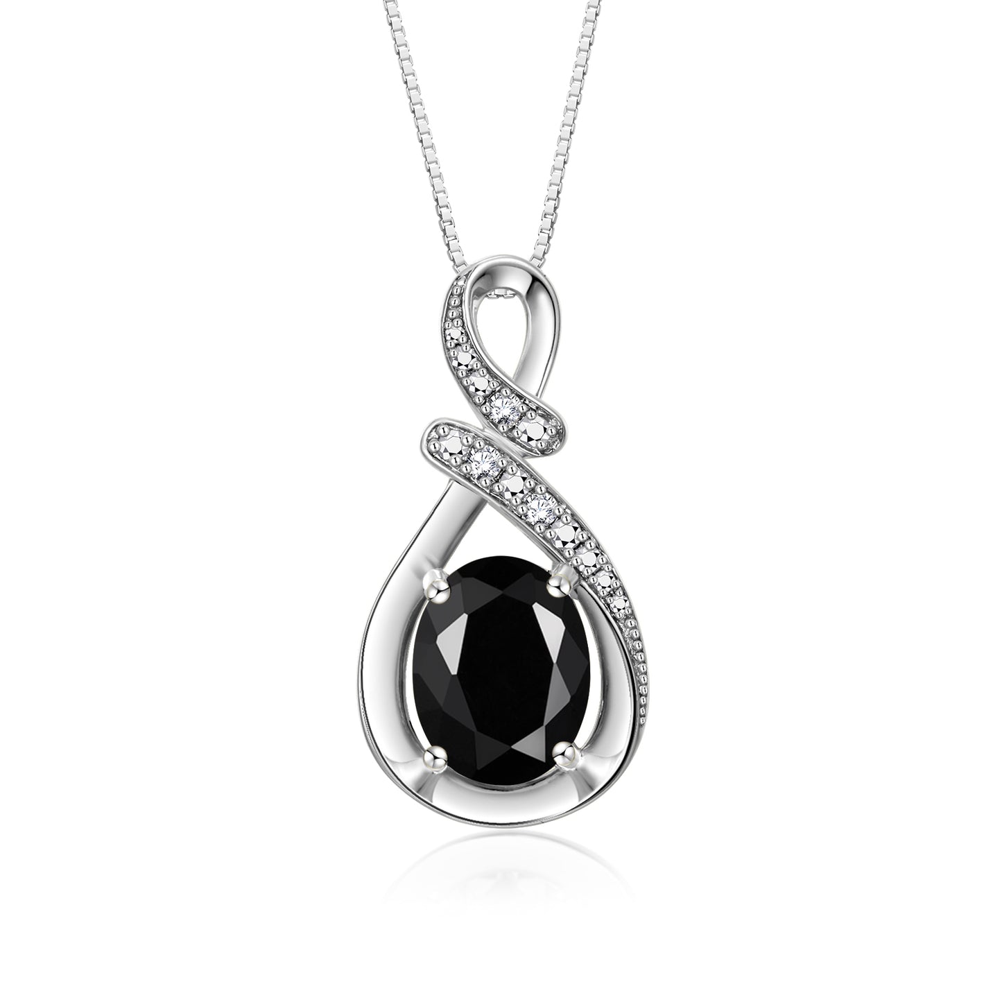 RYLOS Sterling Silver Classic Designer Necklace: Gemstone & Diamond Pendant, 18 inch Chain, 9X7MM Birthstone, Women's Elegant Jewelry