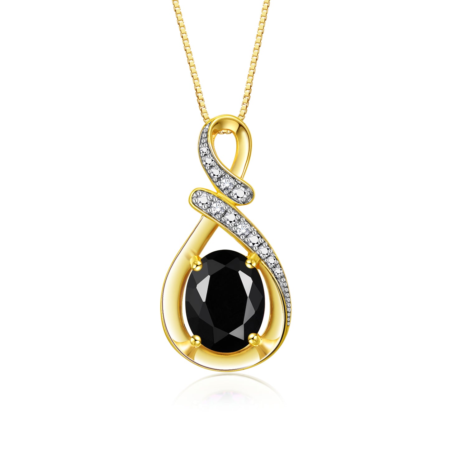 RYLOS Yellow Gold Plated Silver Classic Designer Necklace: Gemstone & Diamond Pendant, 18 inch Chain, 9X7MM Birthstone, Women's Elegant Jewelry