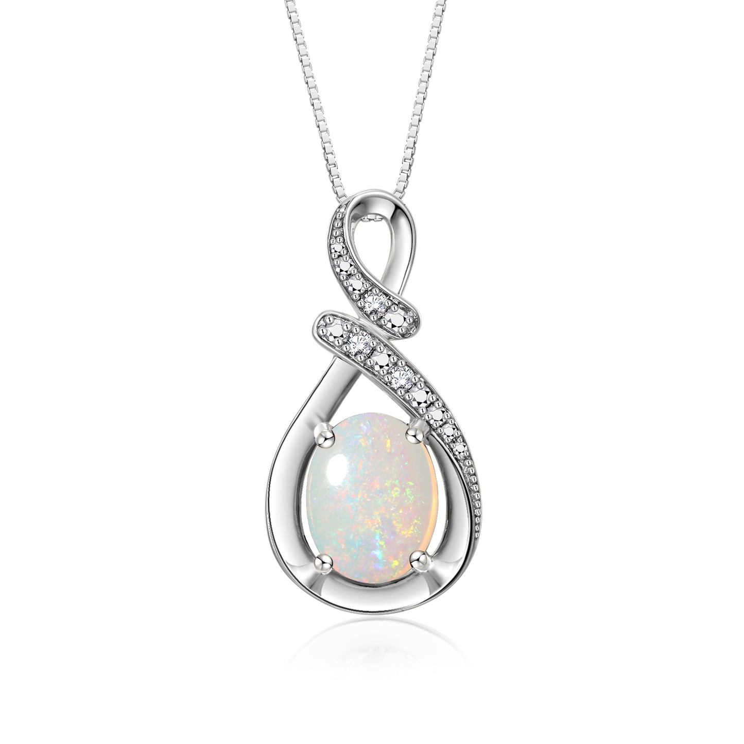 RYLOS Sterling Silver Classic Designer Necklace: Gemstone & Diamond Pendant, 18 inch Chain, 9X7MM Birthstone, Women's Elegant Jewelry